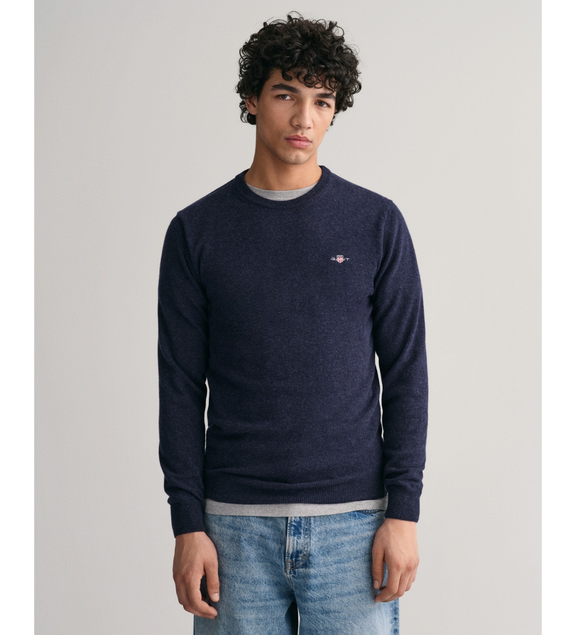 Gant für Herren. 87211 Marineblauer Pullover mit Rundhalsausschnitt (XXL), Lässig, Wolle