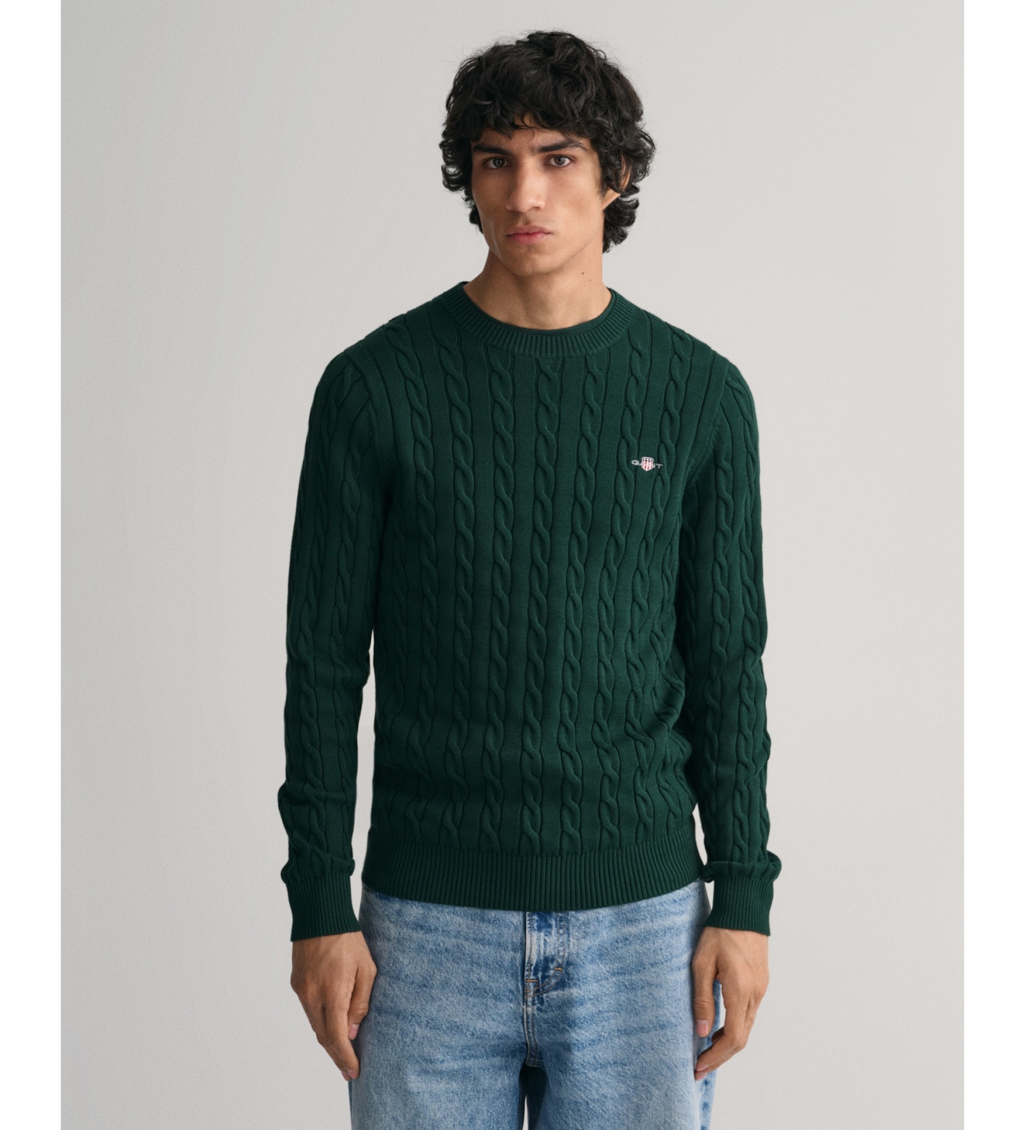 Gant für Herren. 8050601 Grüner Pullover mit Rundhalsausschnitt (XL), Lässig, Baumwolle