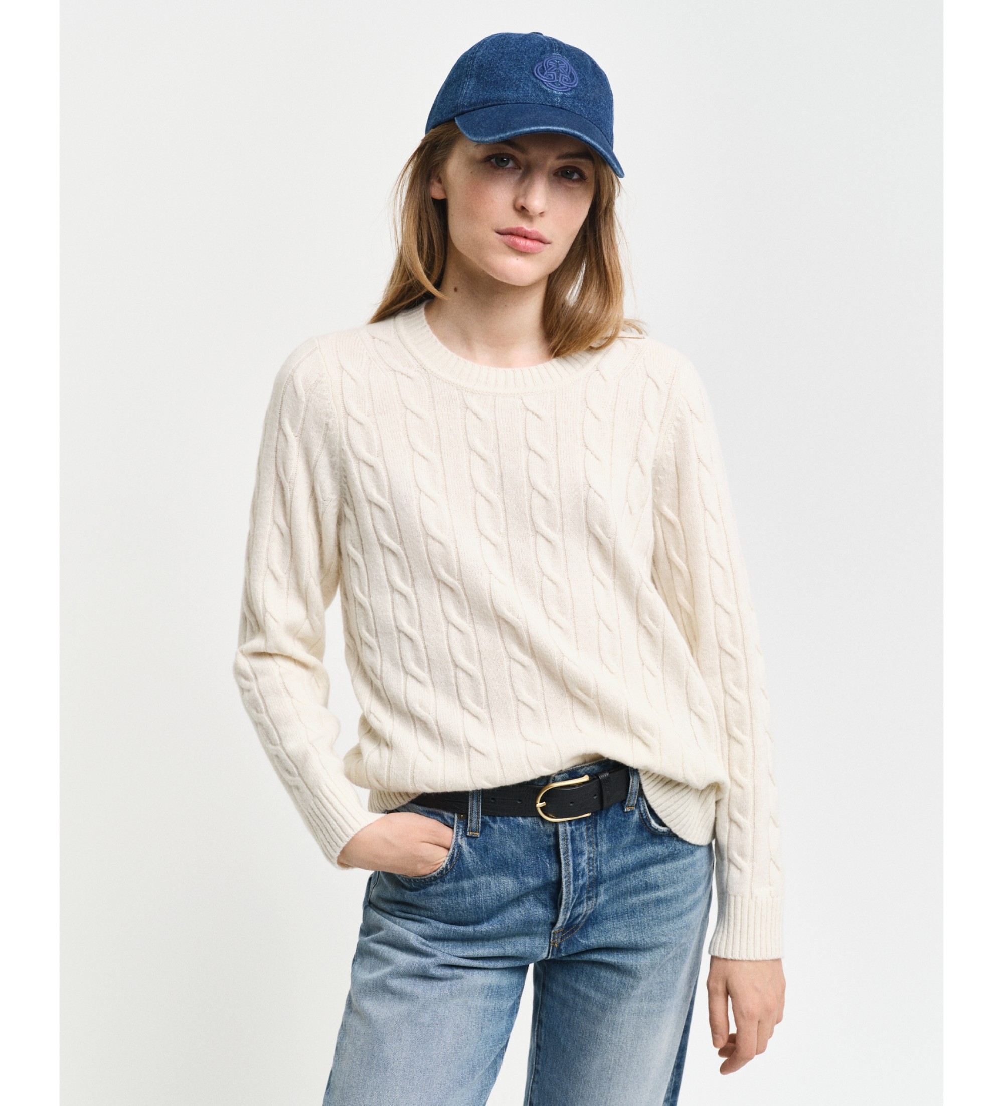 Gant für Damen. 4805315 Rundhalsausschnitt Schafe Wolle Achter gestrickt Pullover weiß (XL), Lässig