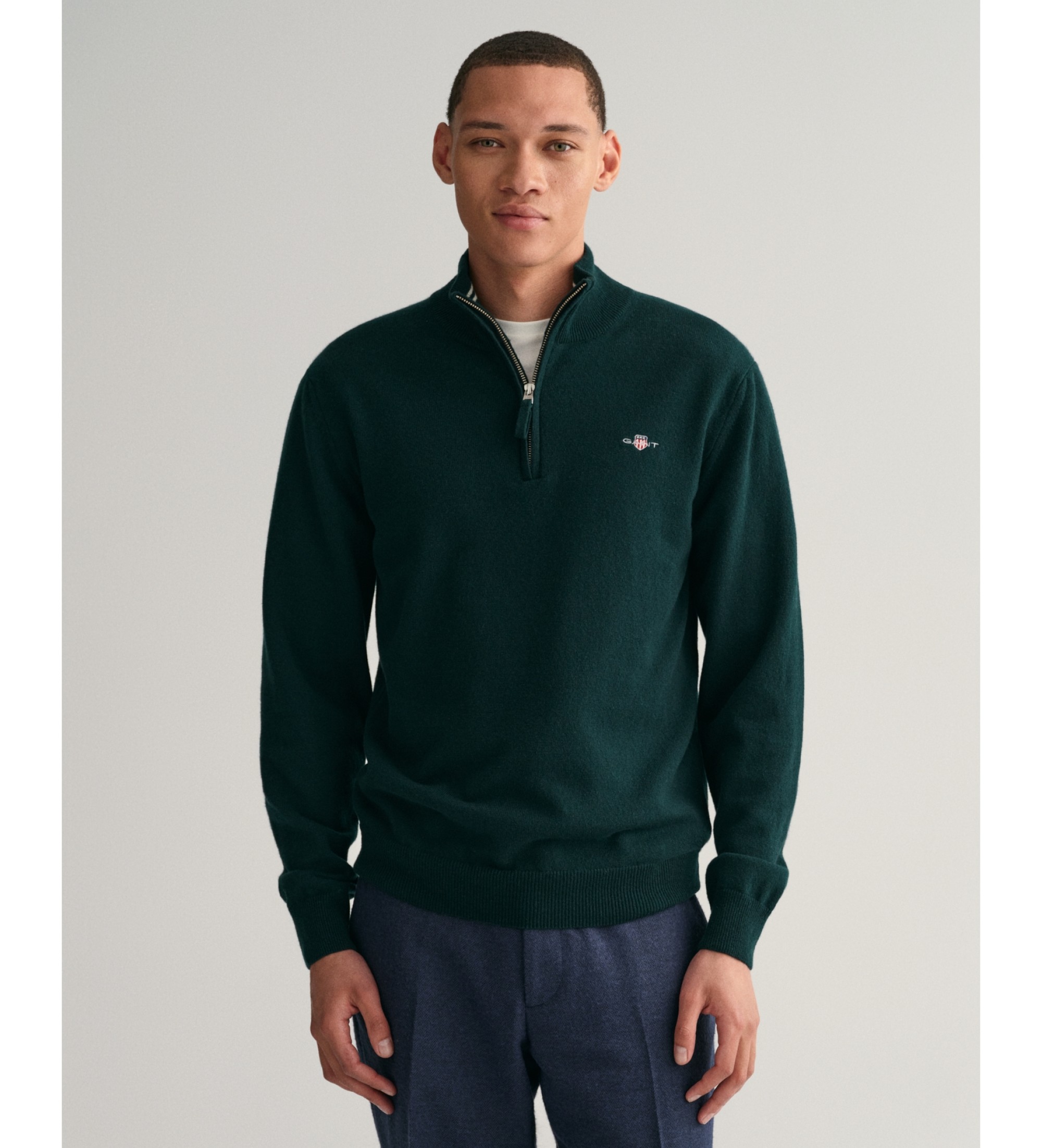 Gant für Herren. 87213 Grüner Pullover mit halbem Reißverschluss (3XL), Lässig, Wolle, Langarm