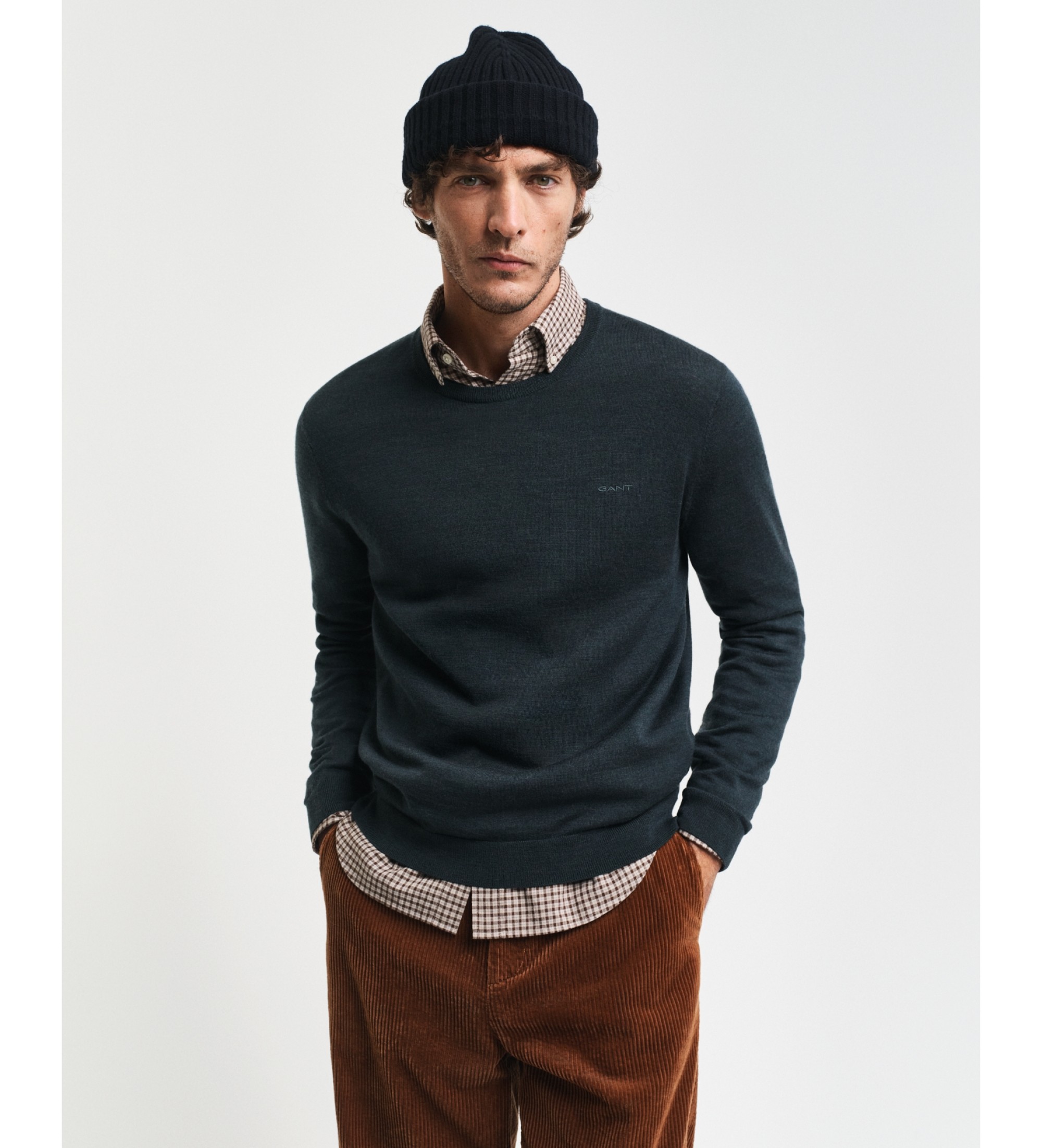 Gant für Herren. 8050205 Pullover aus extrafeiner Merinowolle mit grünem Rundkragen (3XL), Lässig