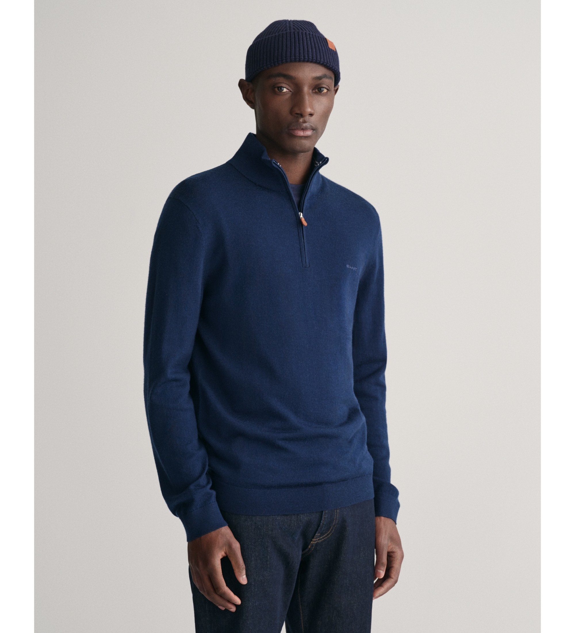 Gant für Herren. 8050206 Pullover aus extrafeiner Merinowolle mit halbem Reißverschluss marineblau (M), Lässig