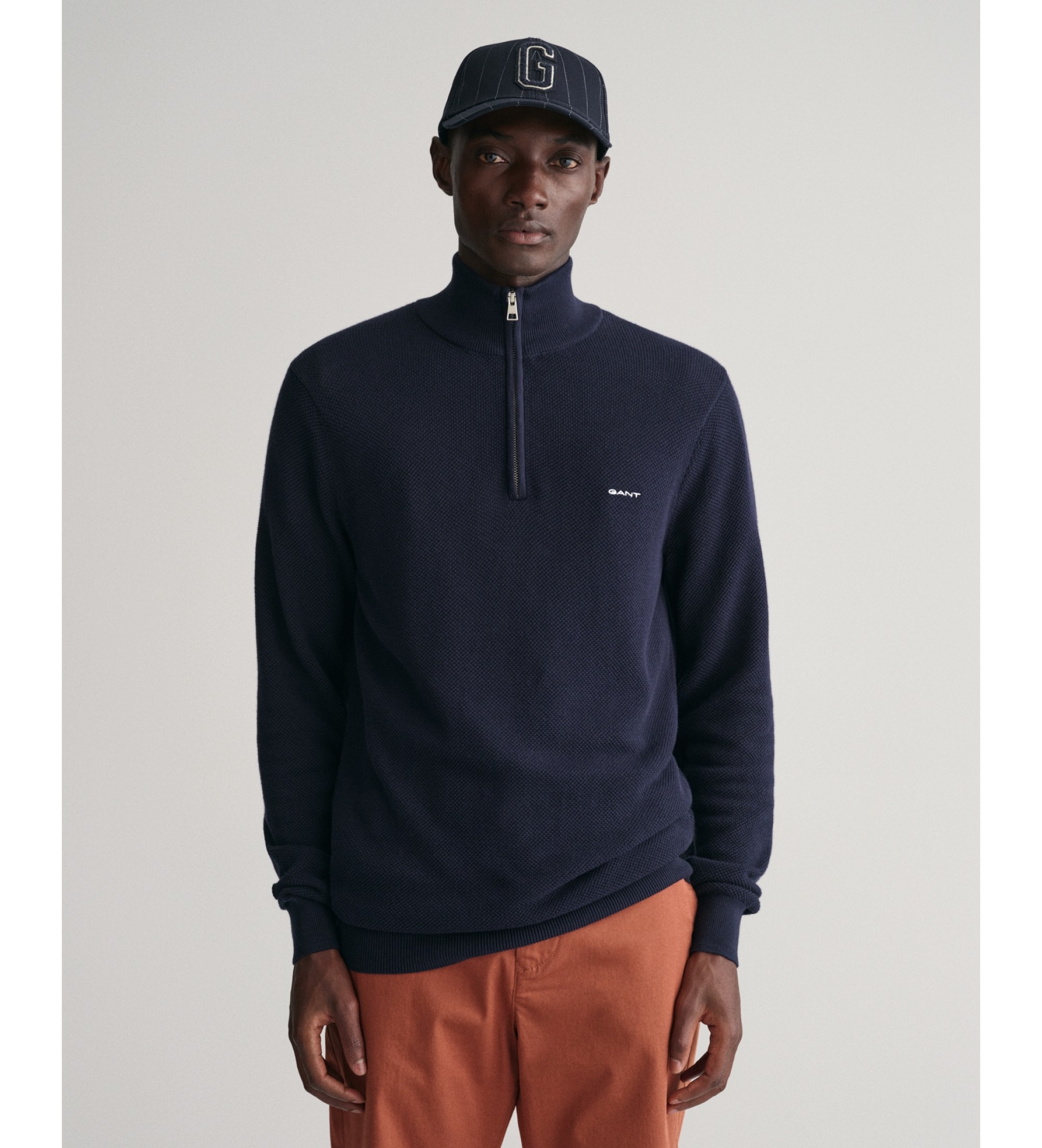 Gant für Herren. 8040523 Baumwollpikee-Pullover mit halbem Reißverschluss navy (XL), Lässig, Baumwolle, Langarm, Marine