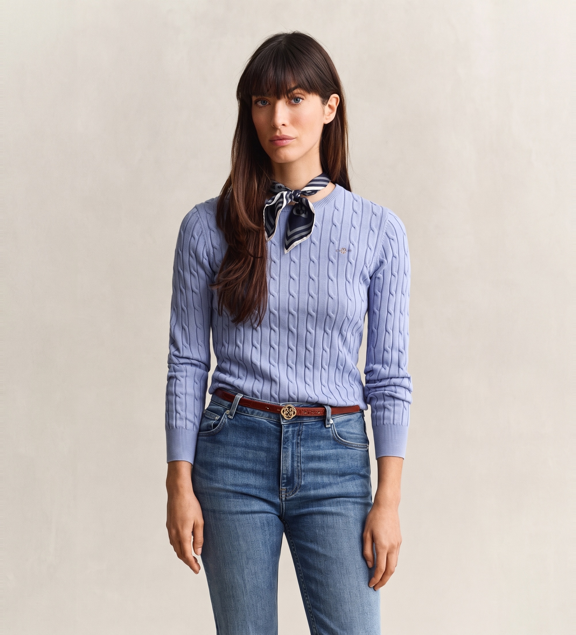 Gantvoor vrouwen. 4800100 Klassieke kabelgebreide trui blauw (XL), Casual, Biologisch katoen