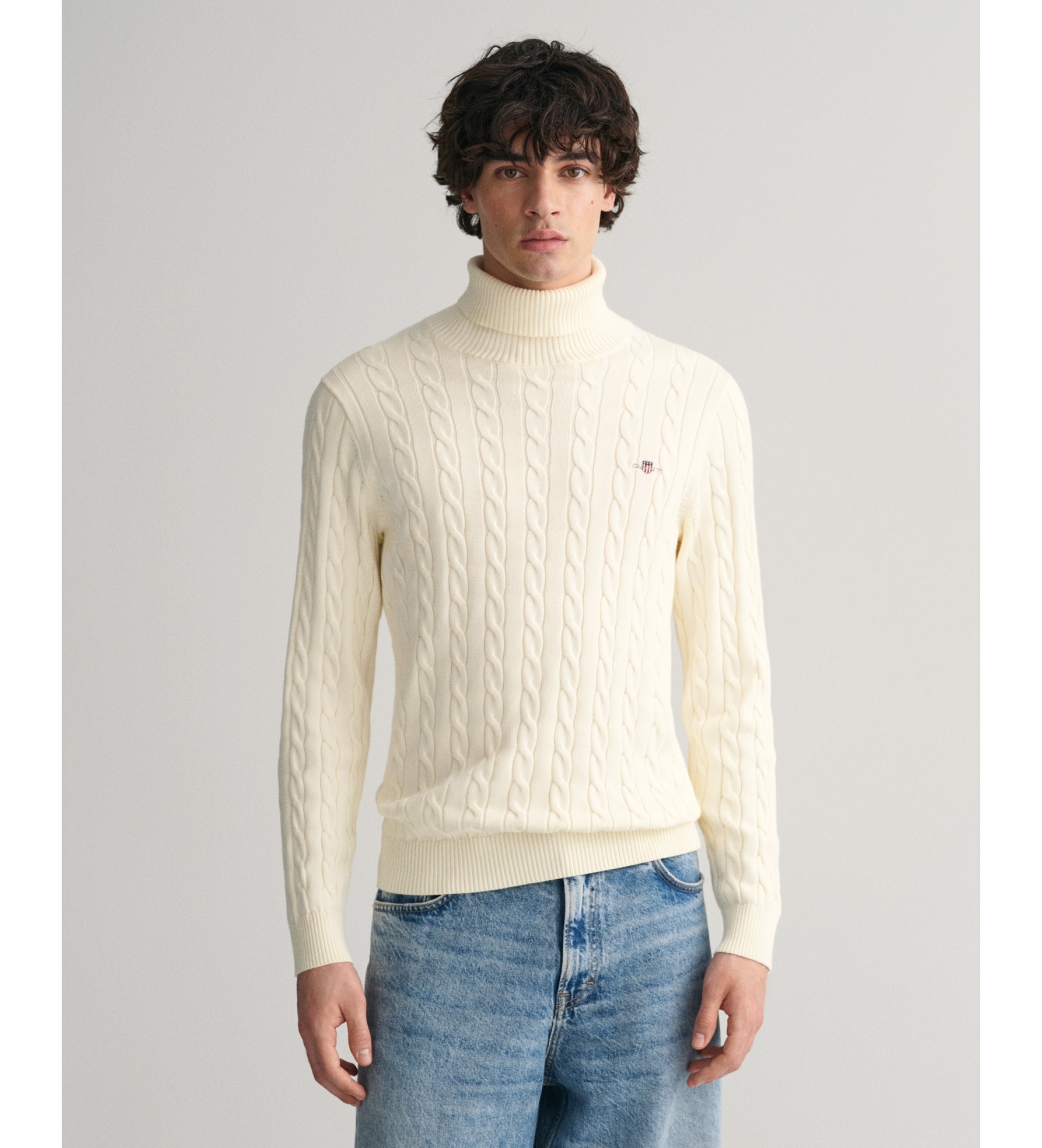 Gant für Herren. 8050607 Beigefarbener Strickpullover mit Achten (L), Lässig, Baumwolle