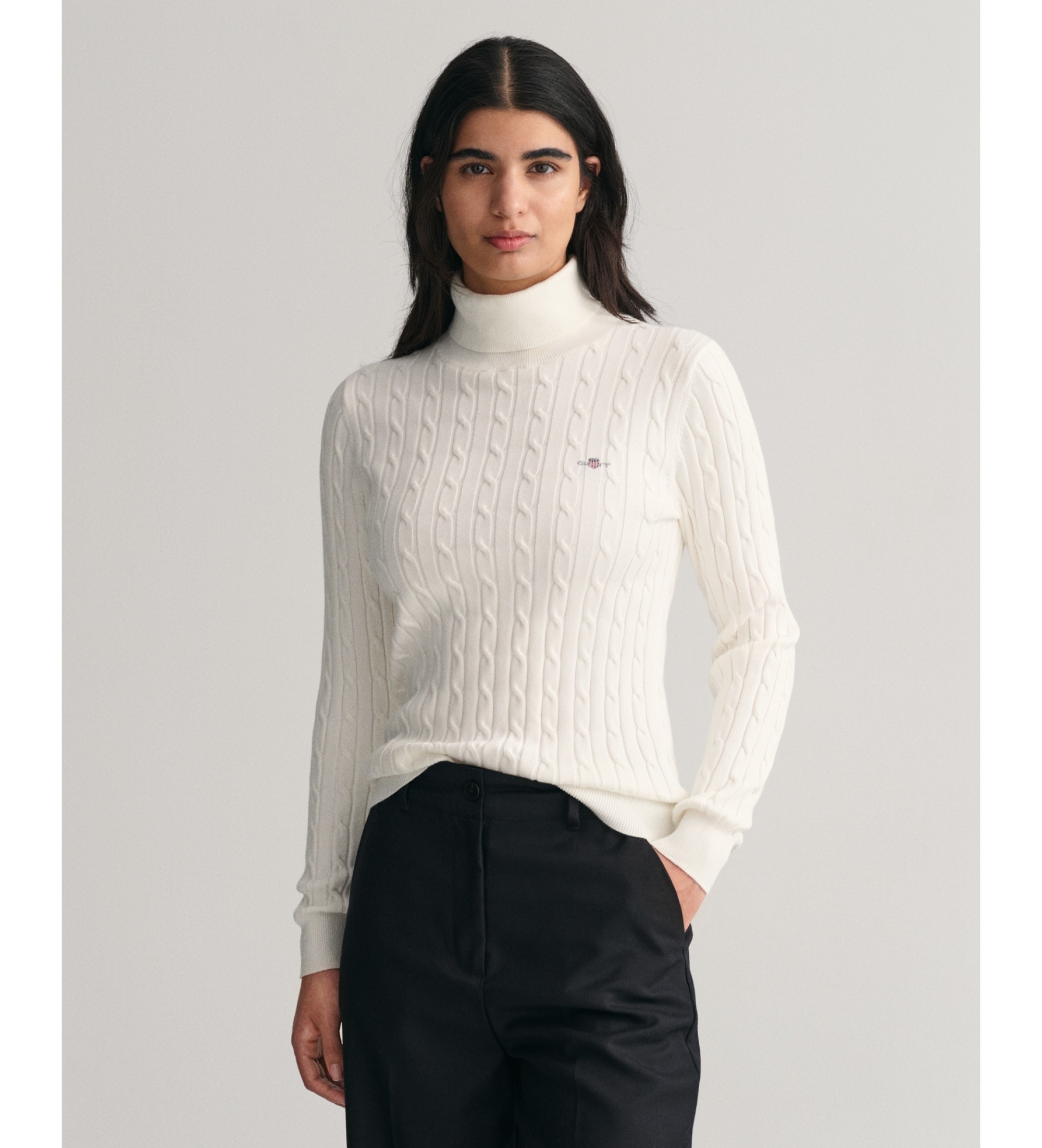 Gant für Damen. 4800102 Achten gestrickter Pullover mit Schwanenhals aus weißer Stretch-Baumwolle (XL), Lässig