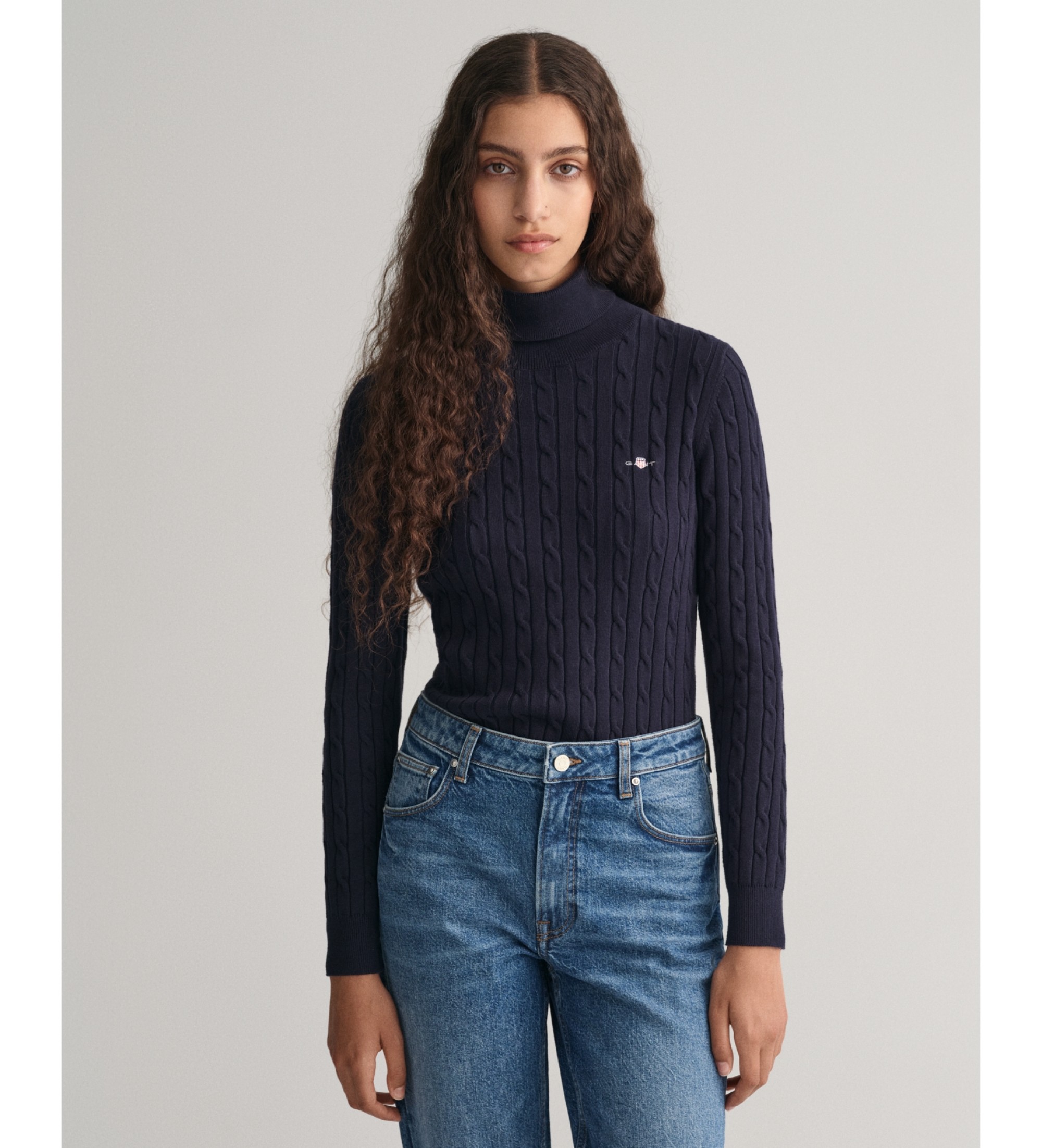 Gant für Damen. 4800102 Achter-Strickpullover mit Schwanenhals aus Stretch-Baumwolle in Navy (L), Lässig, Marine