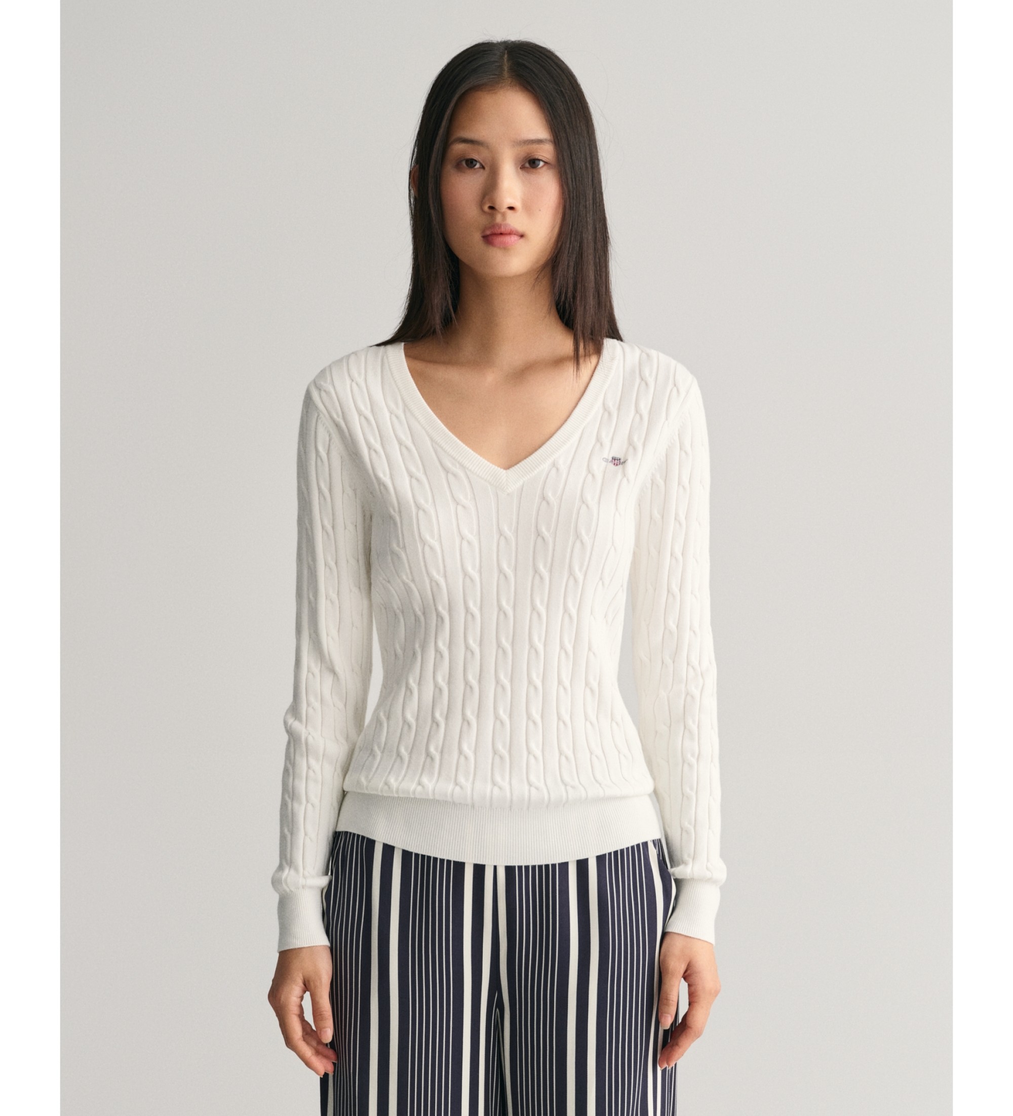 Gant für Damen. 4800101 Weißer Rippenstrickpullover mit Achten (L), Lässig, Baumwolle, Langarm