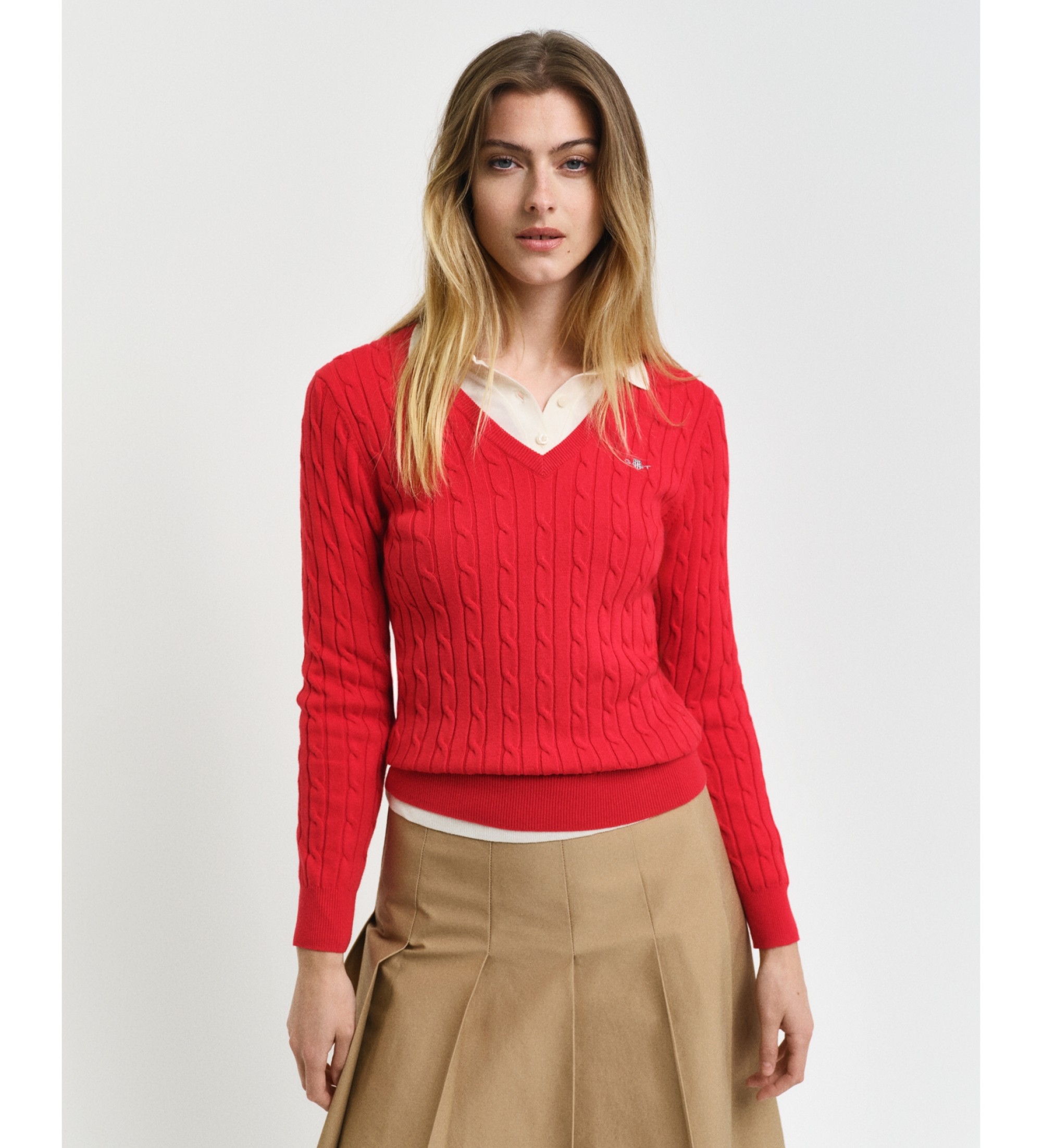 Gant für Damen. 4800101 Gestrickte Achten Strickpullover mit Stachelausschnitt aus Stretch-Baumwolle rot (S), Lässig