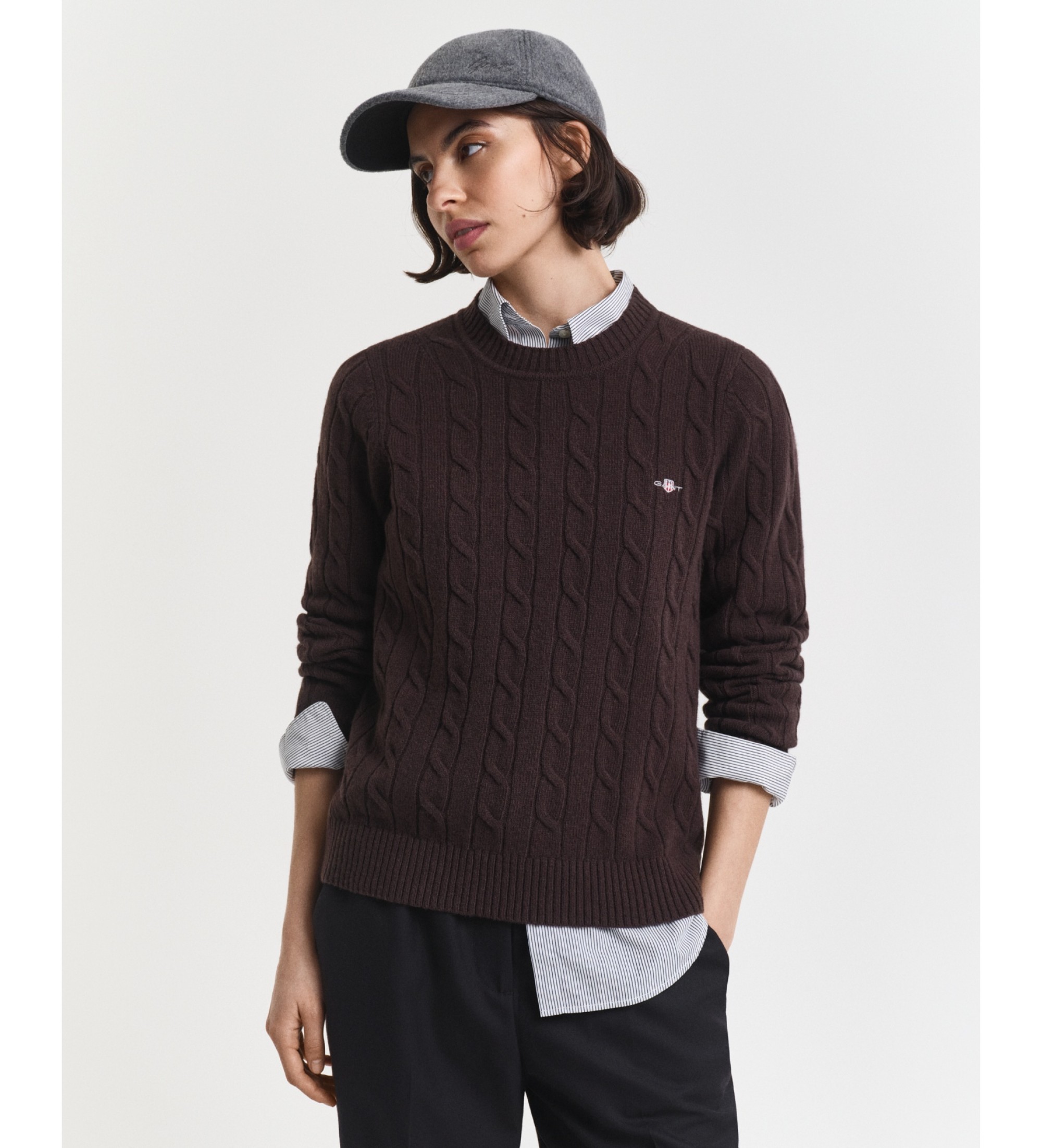 Gant für Damen. 4805315 Zopfmuster-Pullover braun (M), Lässig, Wolle, Klassisch