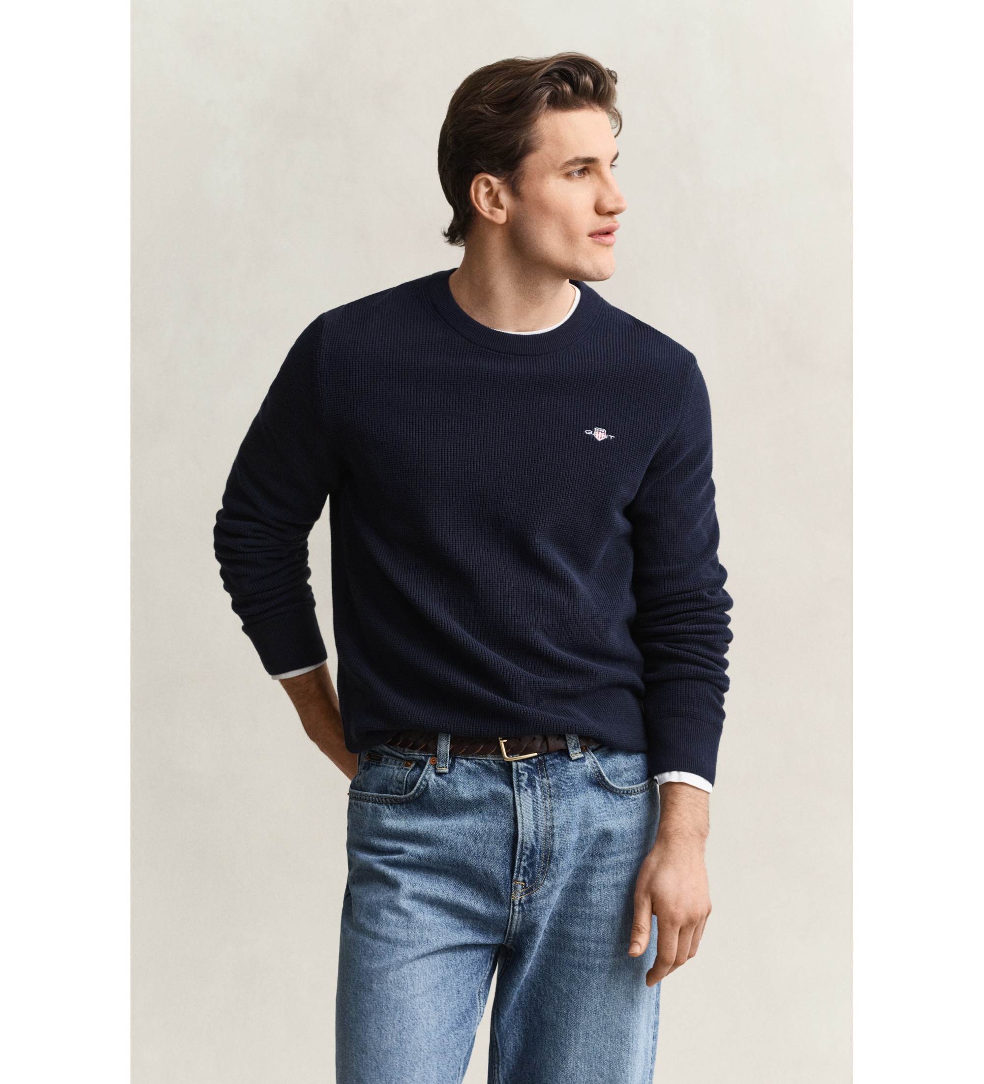 Gant für Herren. 8030291 Jersey Textured marineblau (L), Lässig, Bio-Baumwolle