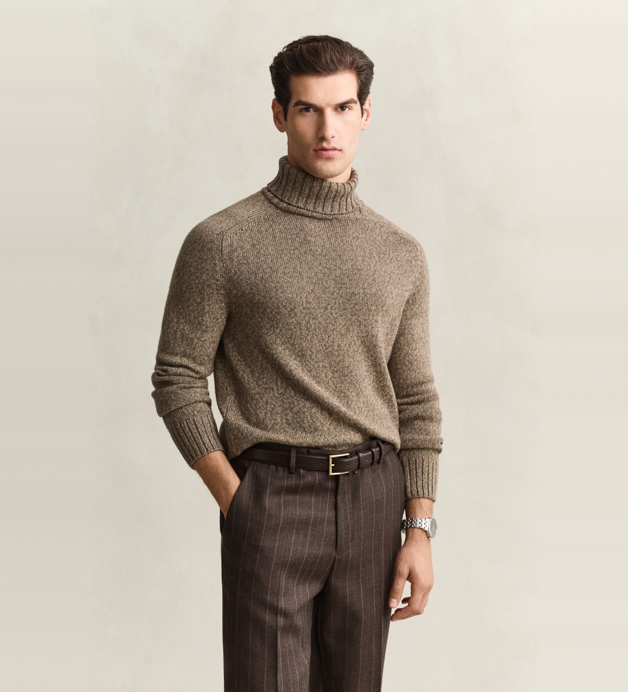 Gant für Herren. 8040265 Pullover aus Wollmix mit Rollkragen, meliert, taupe (M), Lässig, Wolle, Langarm