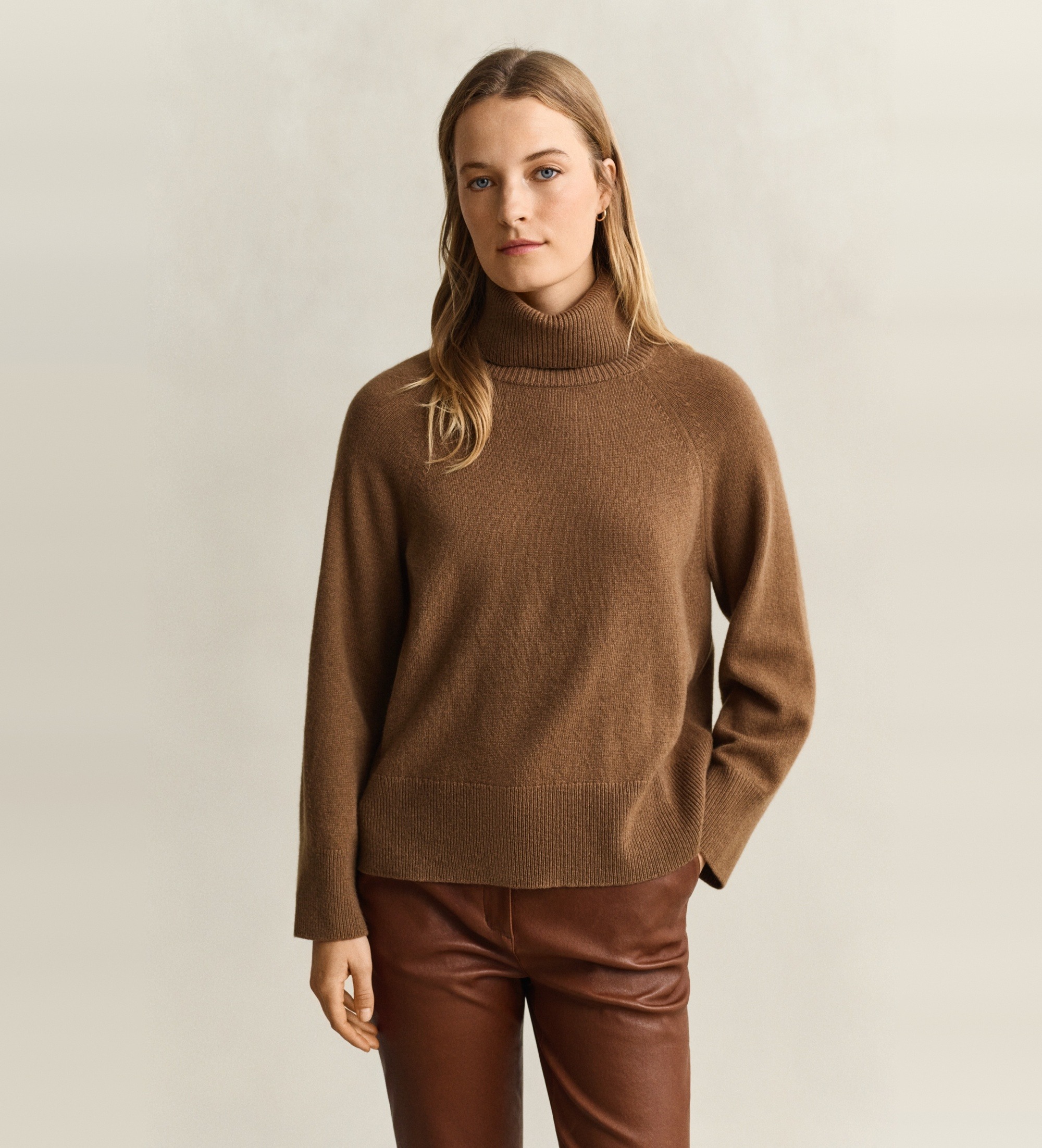 Gant für Damen. 4802417 Cashmere-Rollkragenpullover Khaki (M), Braun, Beige, Wolle, Klassisch