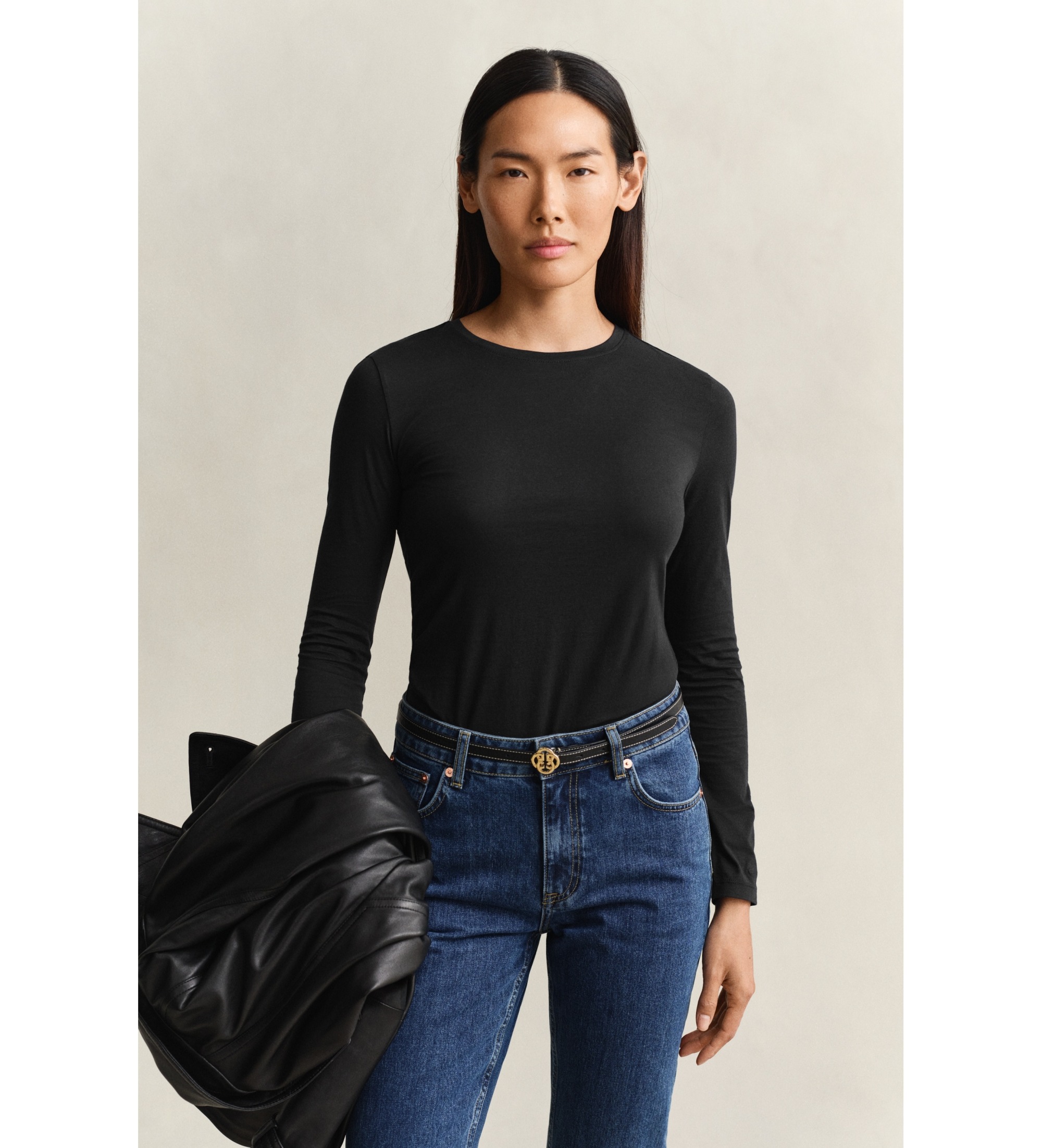 Gant für Damen. 4202595 Langärmliges T-Shirt Lisa schwarz (S), Lässig, Baumwolle, Langarm