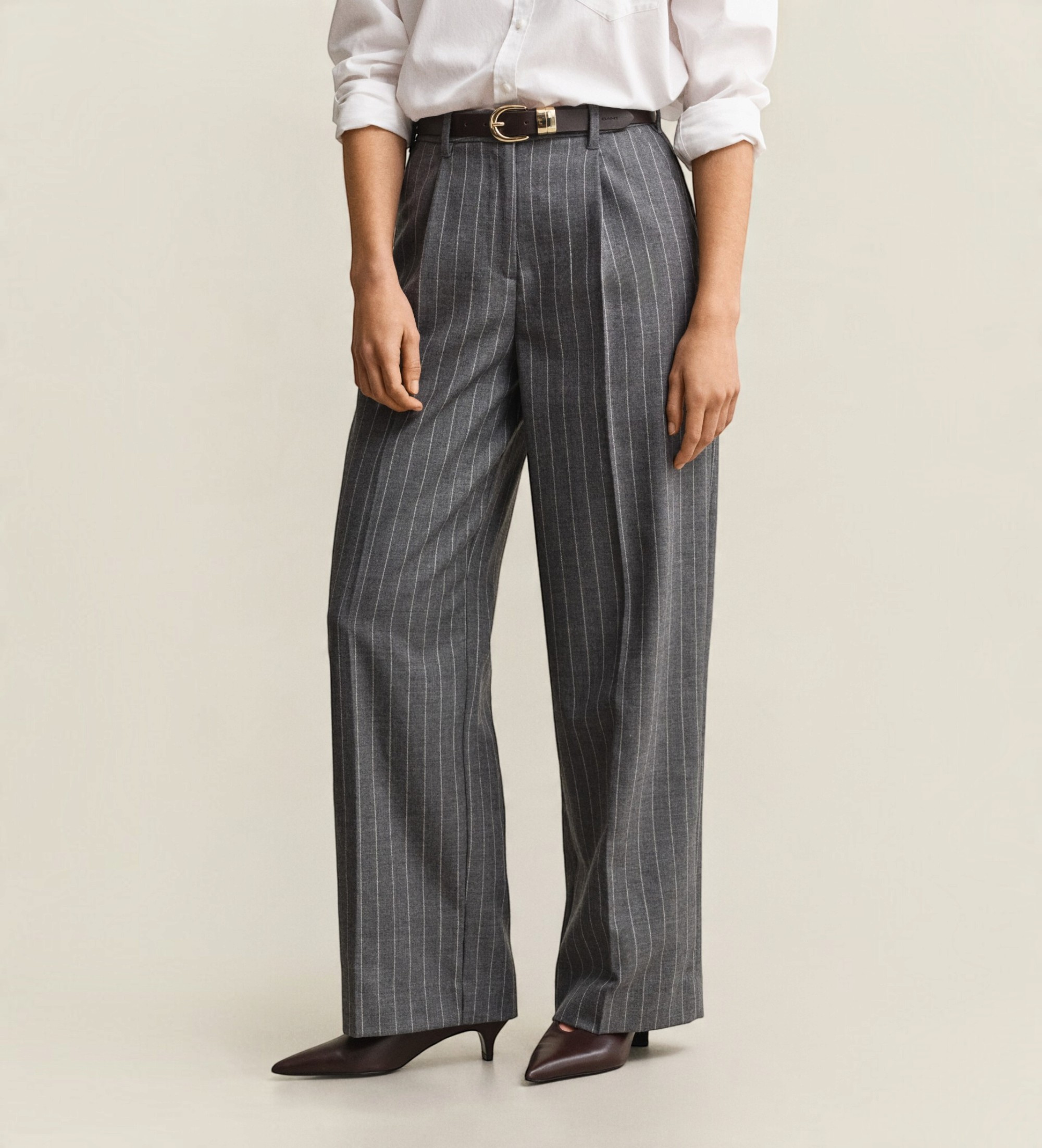 Gantvoor vrouwen. 4150407 Grijze wollen broek met krijtstreep (42), Casual, Grijs, Klassiek