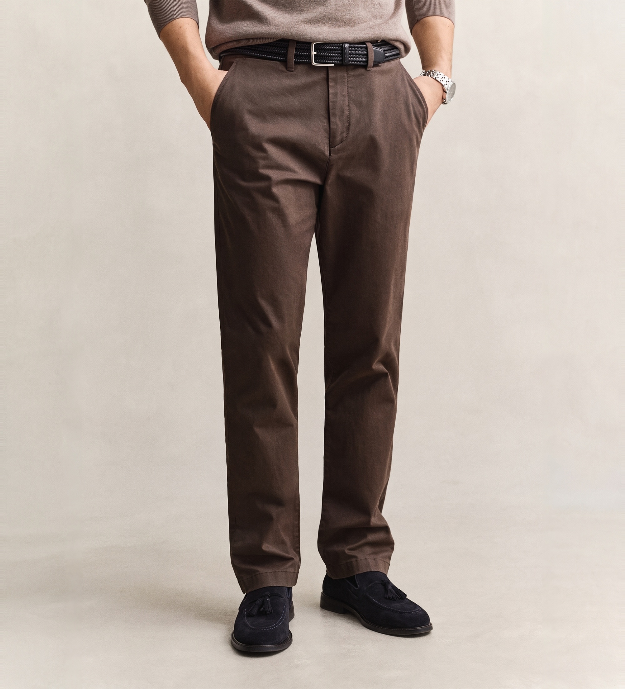 Gantvoor mannen. 1501001 Klassieke bruine chino met regular fit (32/32), Casual, Biologisch katoen