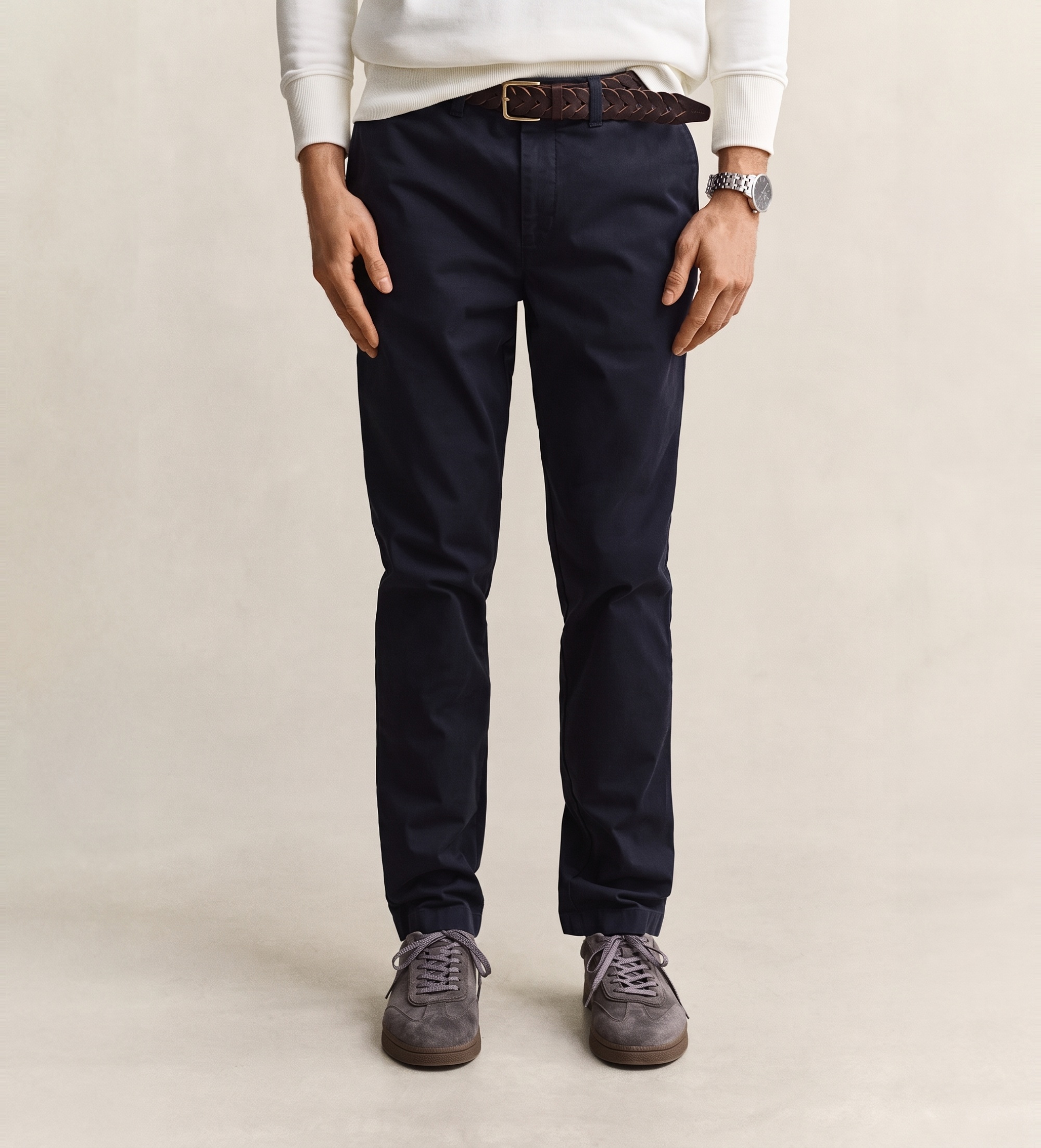 Gantvoor mannen. 1505010 Marineblauwe slimfit chino (31/34), Casual, Katoen