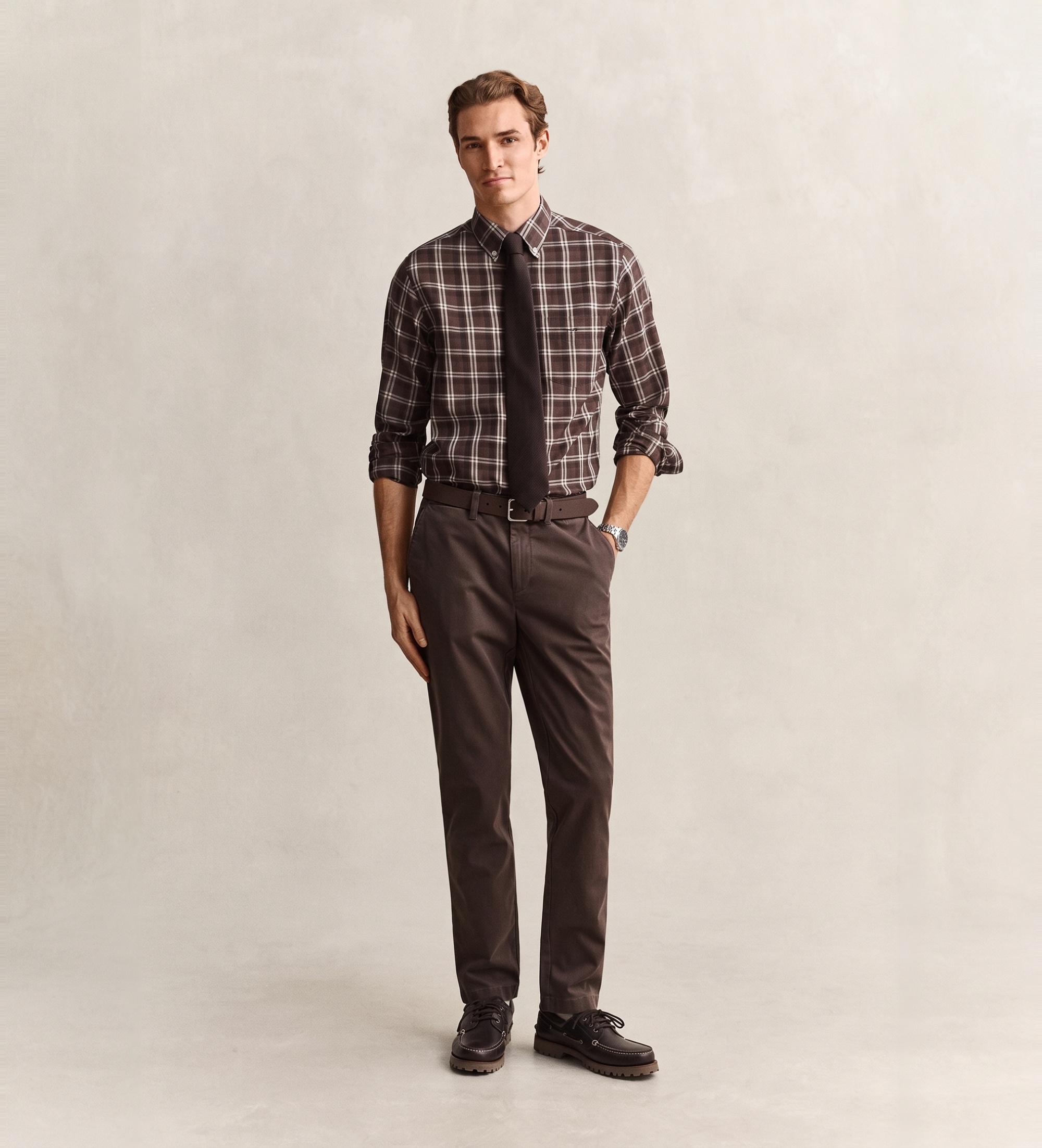 Gantvoor mannen. 1505010 Bruine chino broek met slim fit (38/34), Casual, Katoen