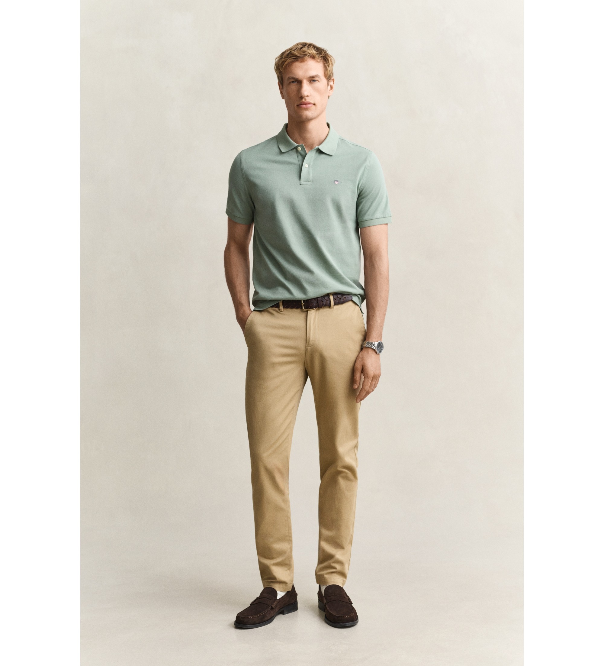 Gant für Herren. 1501005 Beige Slim Fit Smart Chinohose (36/32), Lässig, Baumwolle, Klassisch