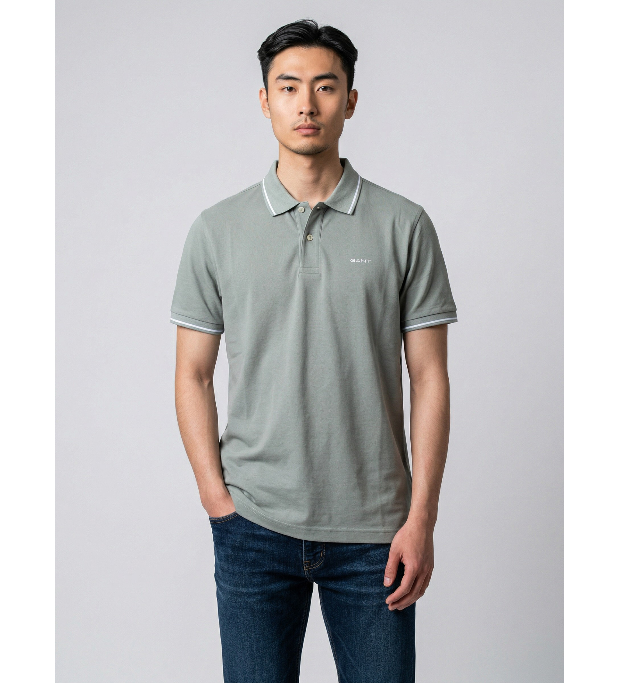 Gant für Herren. 2062034 Piqué-Poloshirt mit grüner Paspel (M), Lässig, Baumwolle, Kurzarm