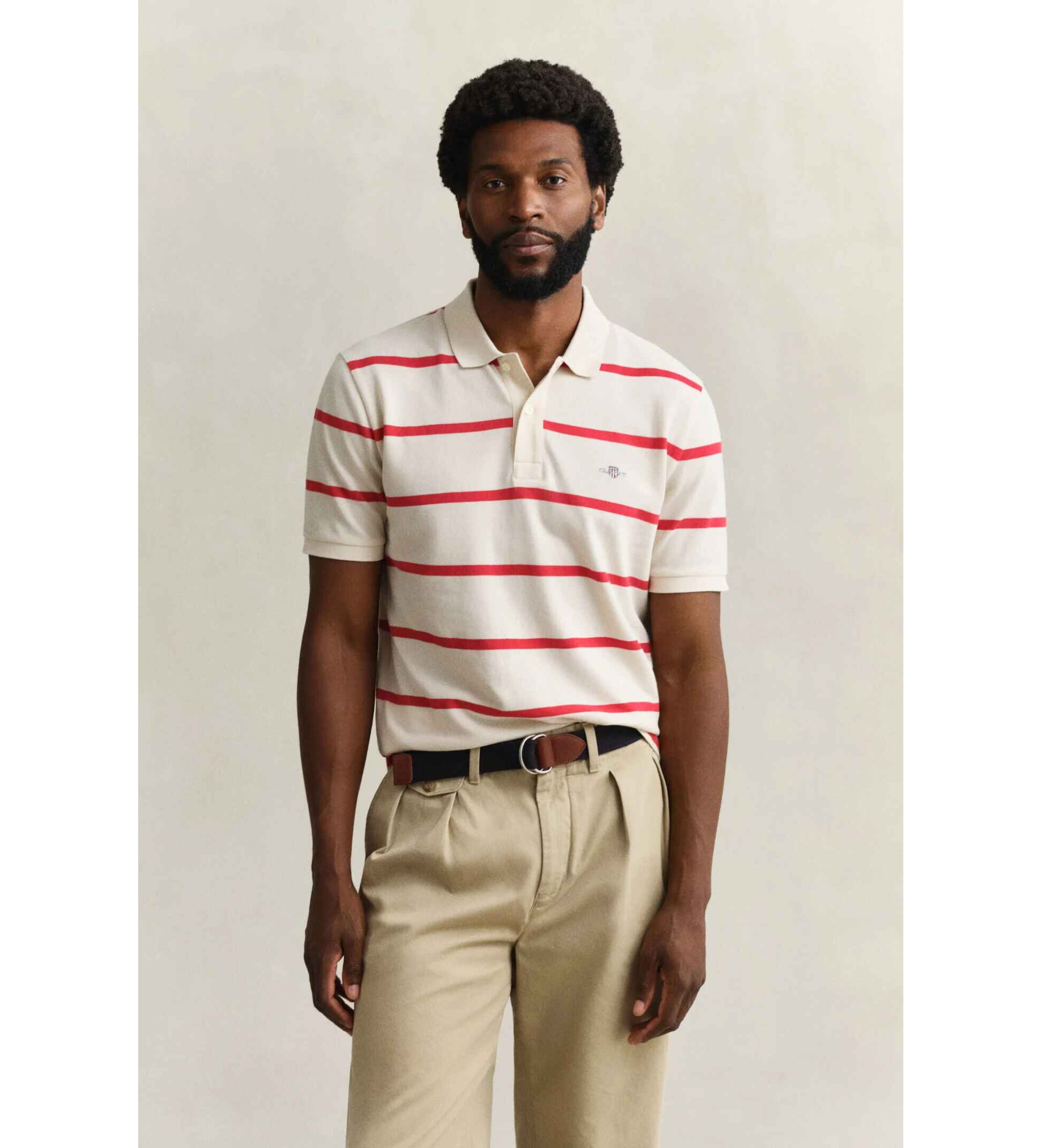 Gant für Herren. 2014094 Gestreiftes Poloshirt beige, rot (M), Lässig, Baumwolle, Kurzarm