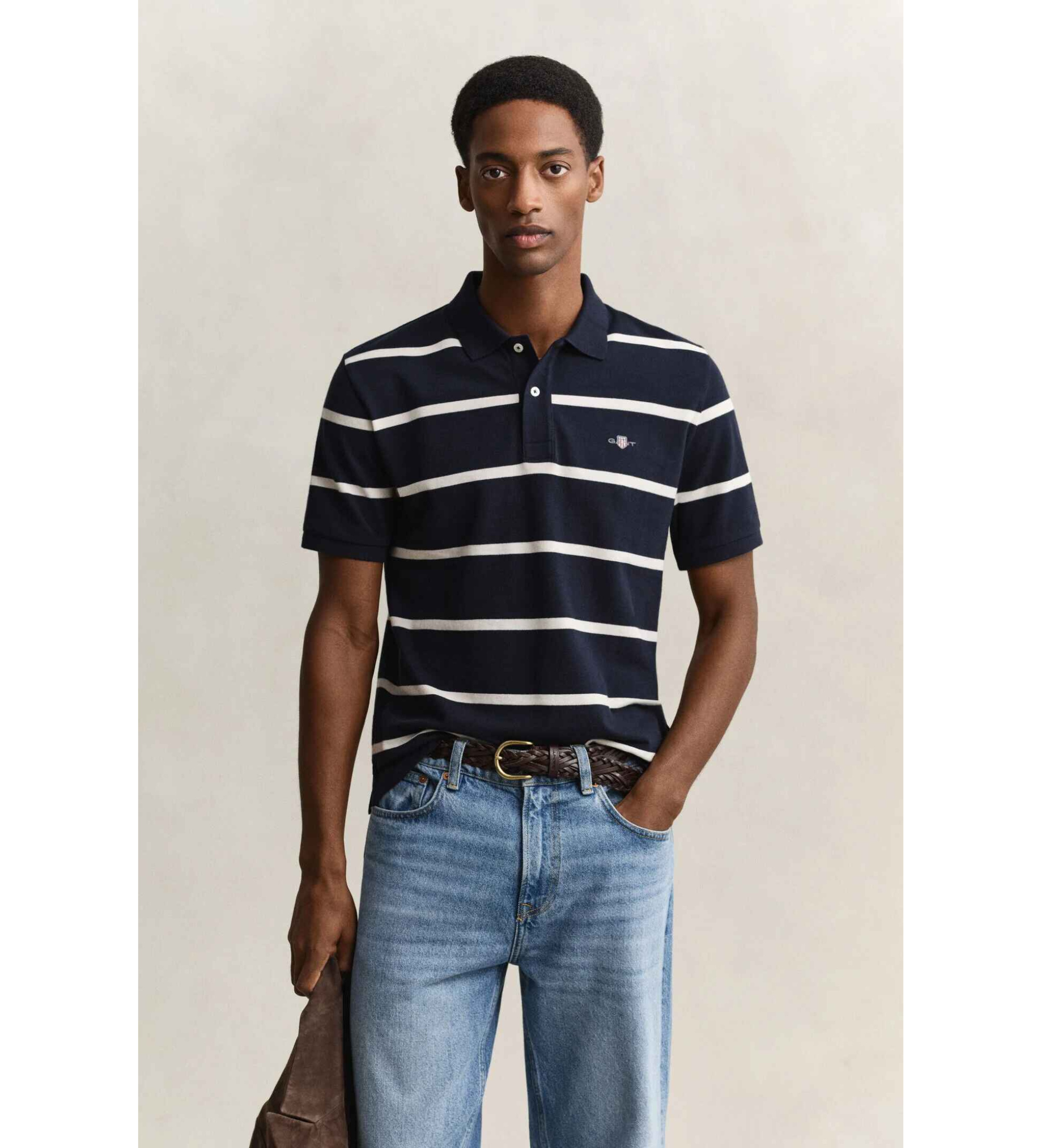 Gant für Herren. 2014094 Gestreiftes Poloshirt in Navy (S), Lässig, Baumwolle, Kurzarm, Marine