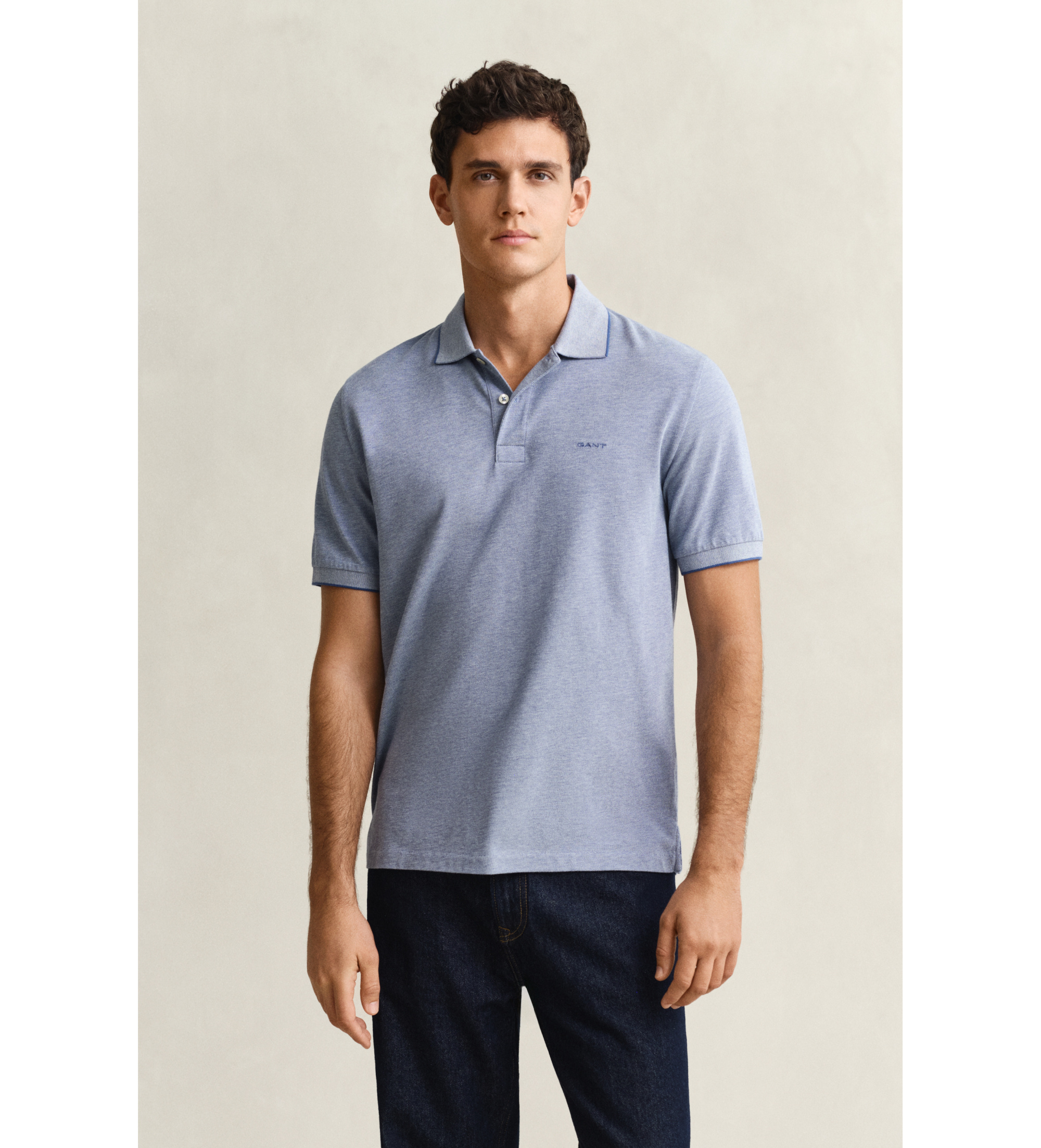 Gant für Herren. 2014102 Zweifarbiges blaues Poloshirt (M), Lässig, Baumwolle, Kurzarm