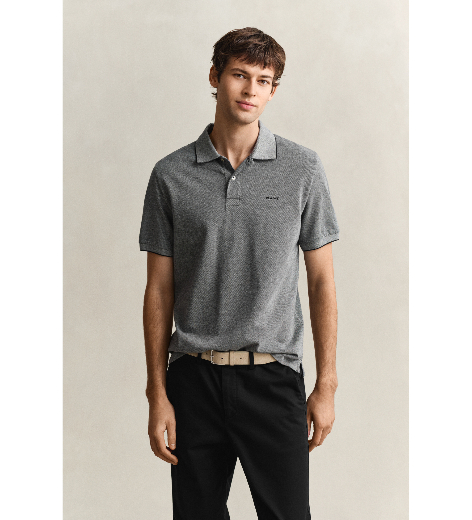 Gant für Herren. 2014102 Zweifarbiges graues Poloshirt (M), Lässig, Baumwolle, Kurzarm