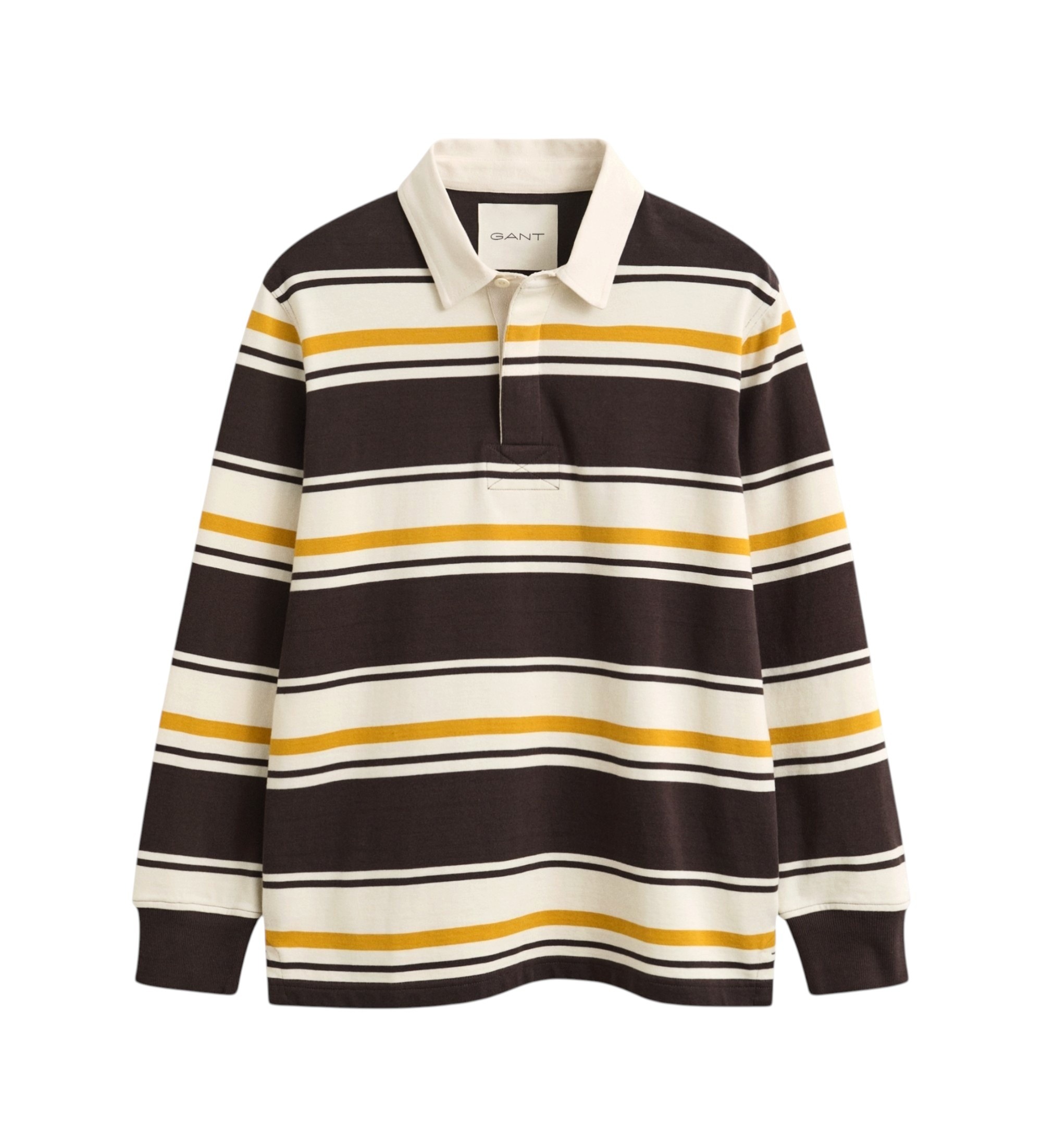 Gant für Herren. 2065122 Braunes gestreiftes Rugby-Poloshirt "Heavy" (M), Baumwolle, Klassisch, Langarm