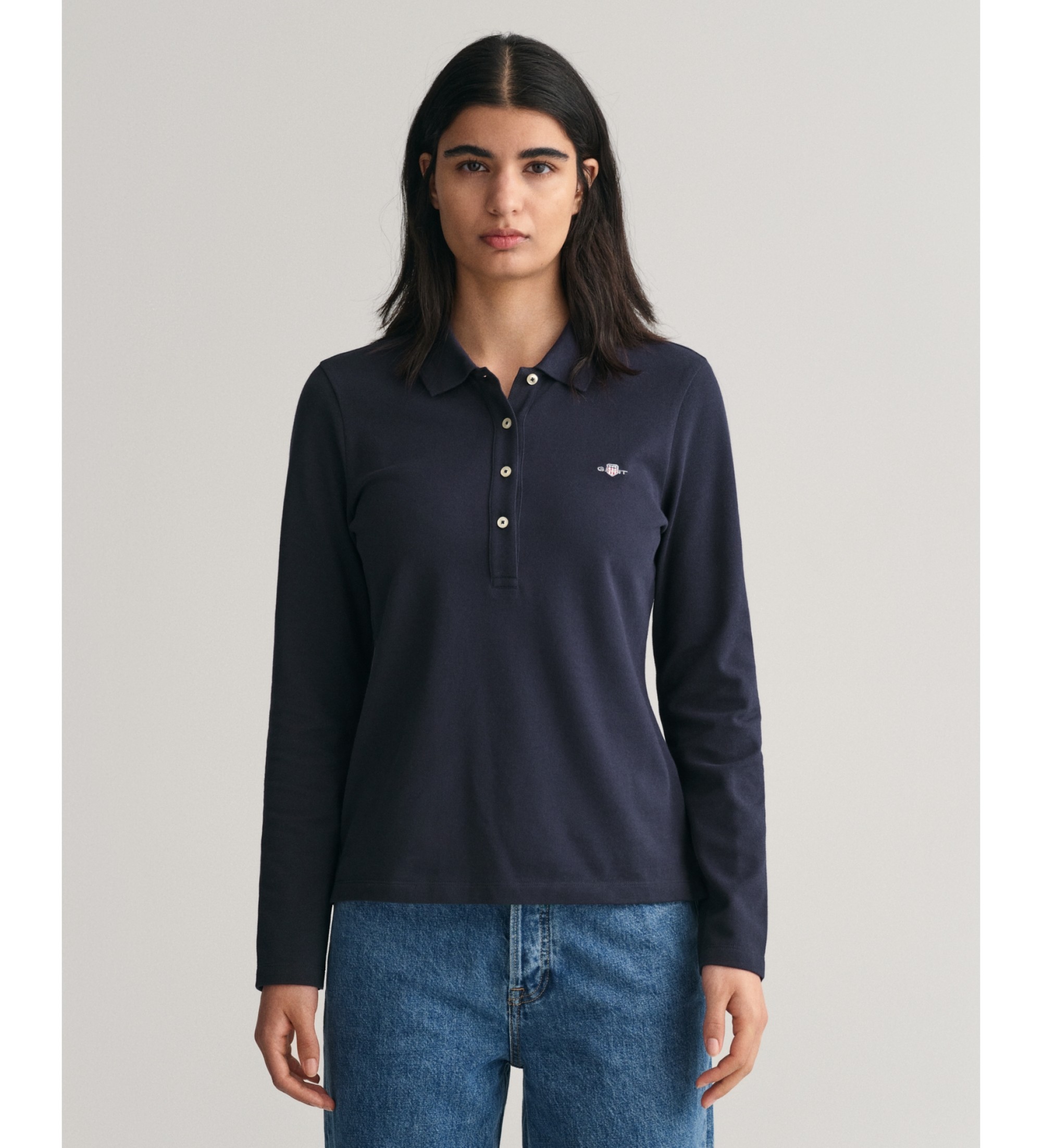 Gant für Damen. 4202521 Polo Shield in Marineblau (XL), Lässig, Baumwolle, Klassisch, Langarm
