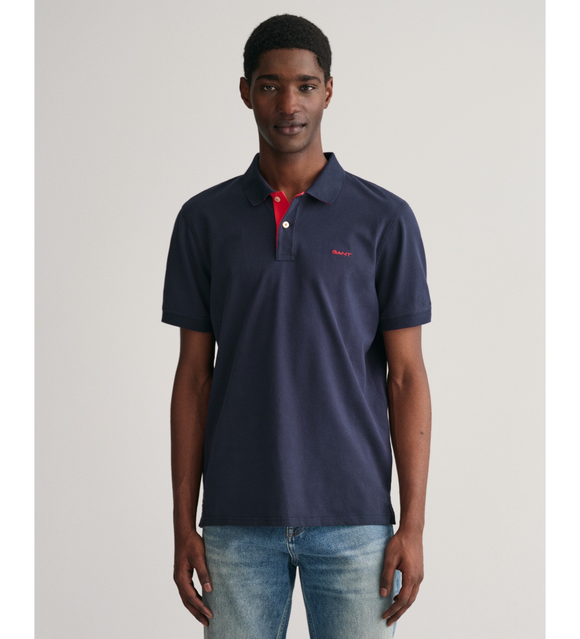 Gant für Herren. 2062026 Marineblaues Piqué-Poloshirt in Kontrastfarbe (M), Lässig, Baumwolle, Klassisch, Kurzarm