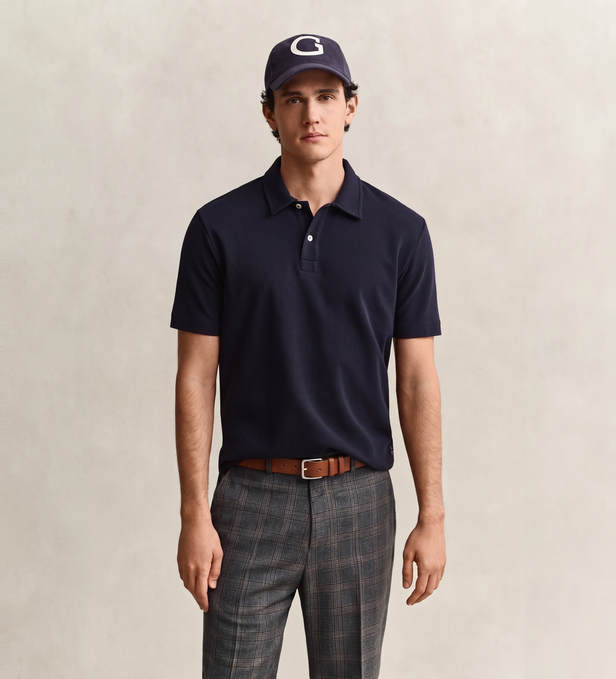 Gantvoor mannen. 2014127 Honingraattextuur polo marineblauw (XL), Casual, Katoen, Korte mouwen