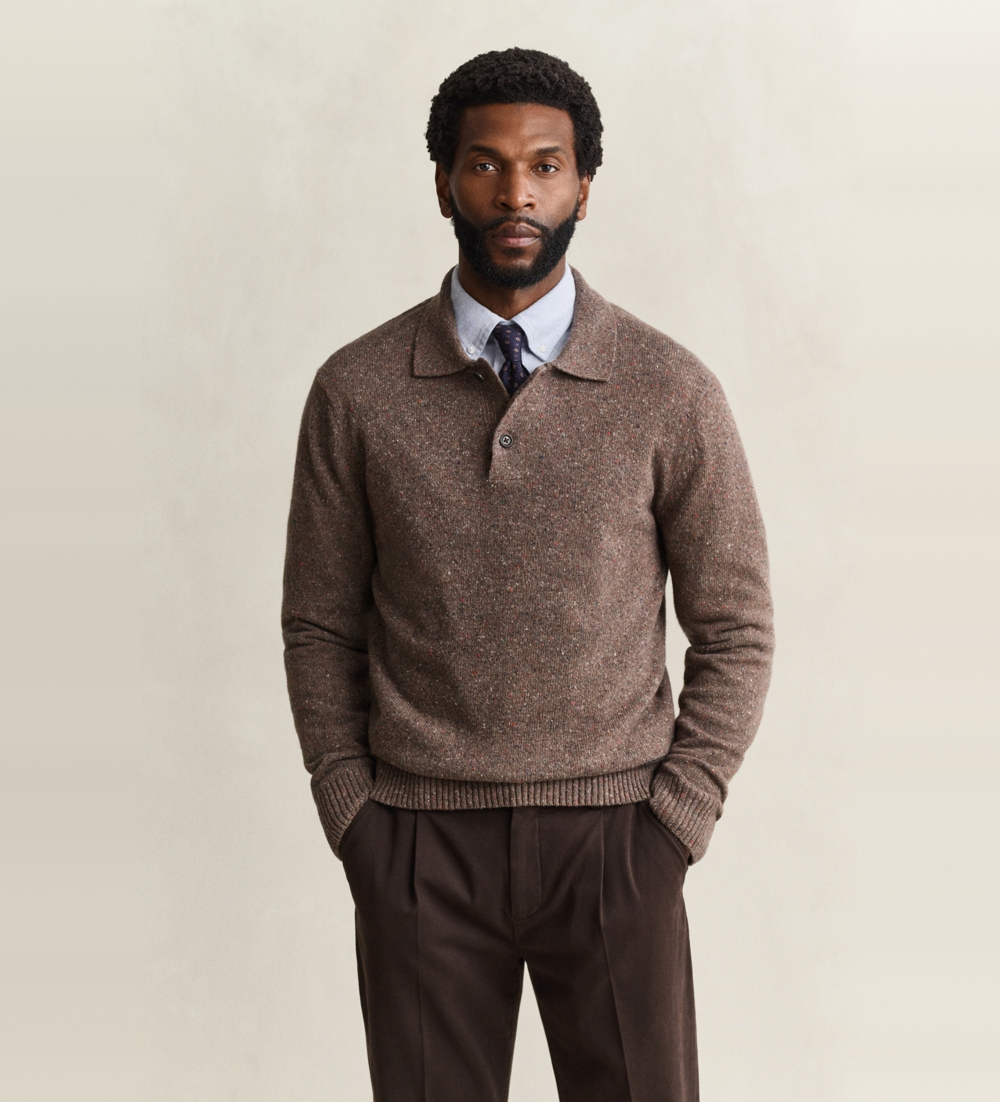 Gant für Herren. 8040263 Polo Wollmischung taupe (L), Wolle, Klassisch, Langarm