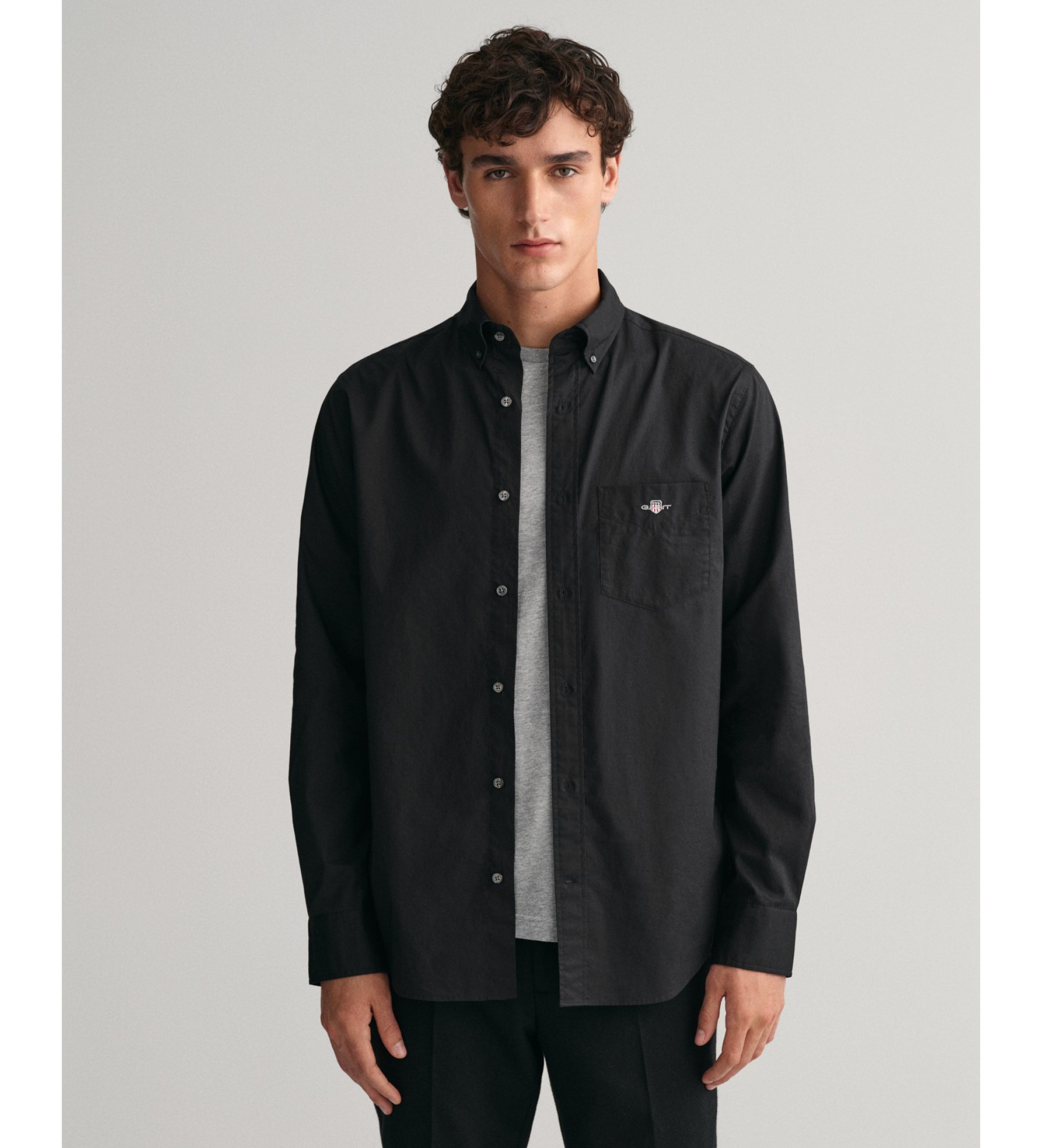 Gant für Herren. 3000100 Klassisches Popeline-Hemd Regular Fit schwarz (L), Lässig, Baumwolle, Langarm