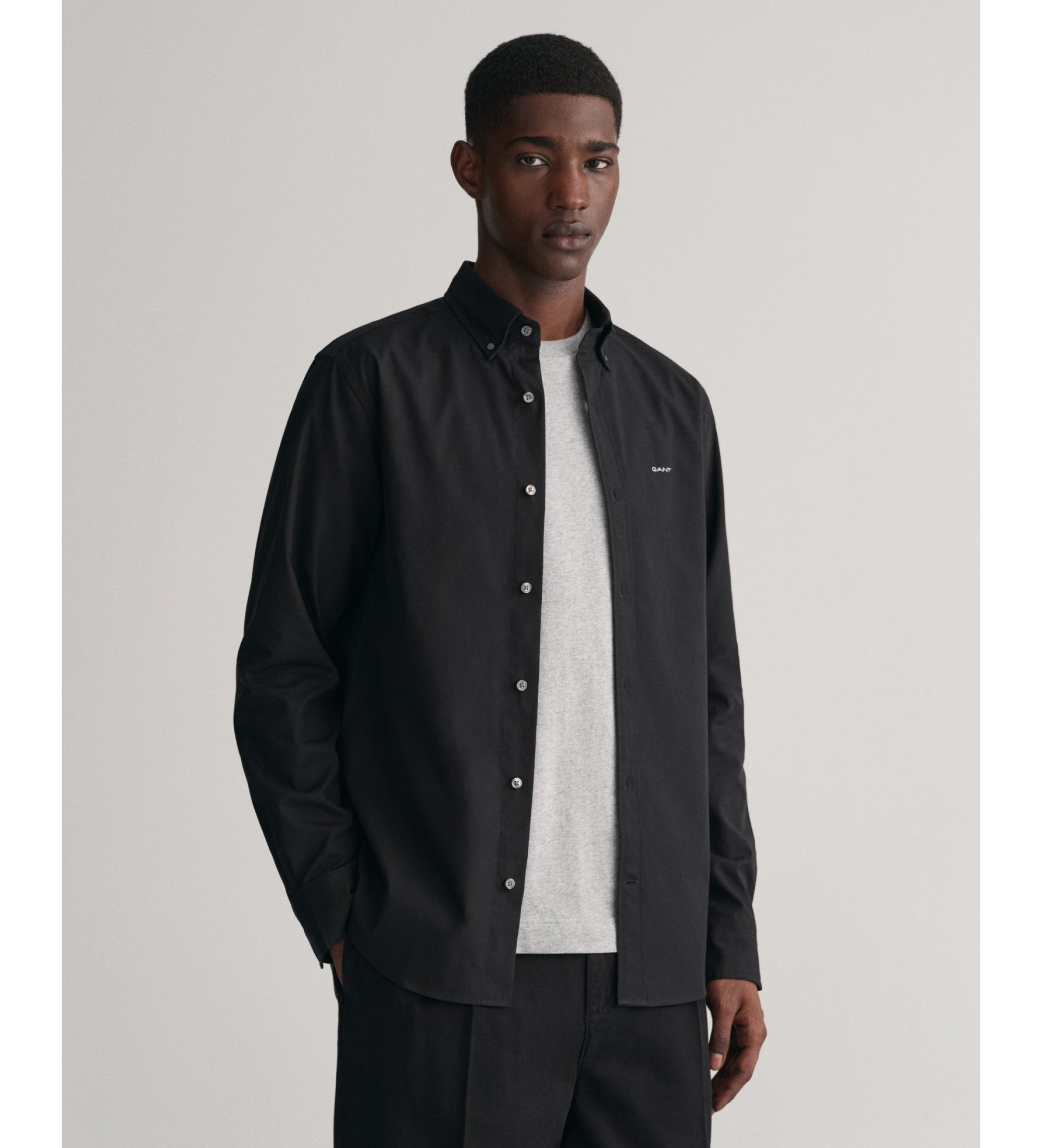 Gant für Herren. 3000300 Pinpoint Regular Fit Oxford Hemd schwarz (M), Lässig, Party, Baumwolle, Klassisch, Langarm