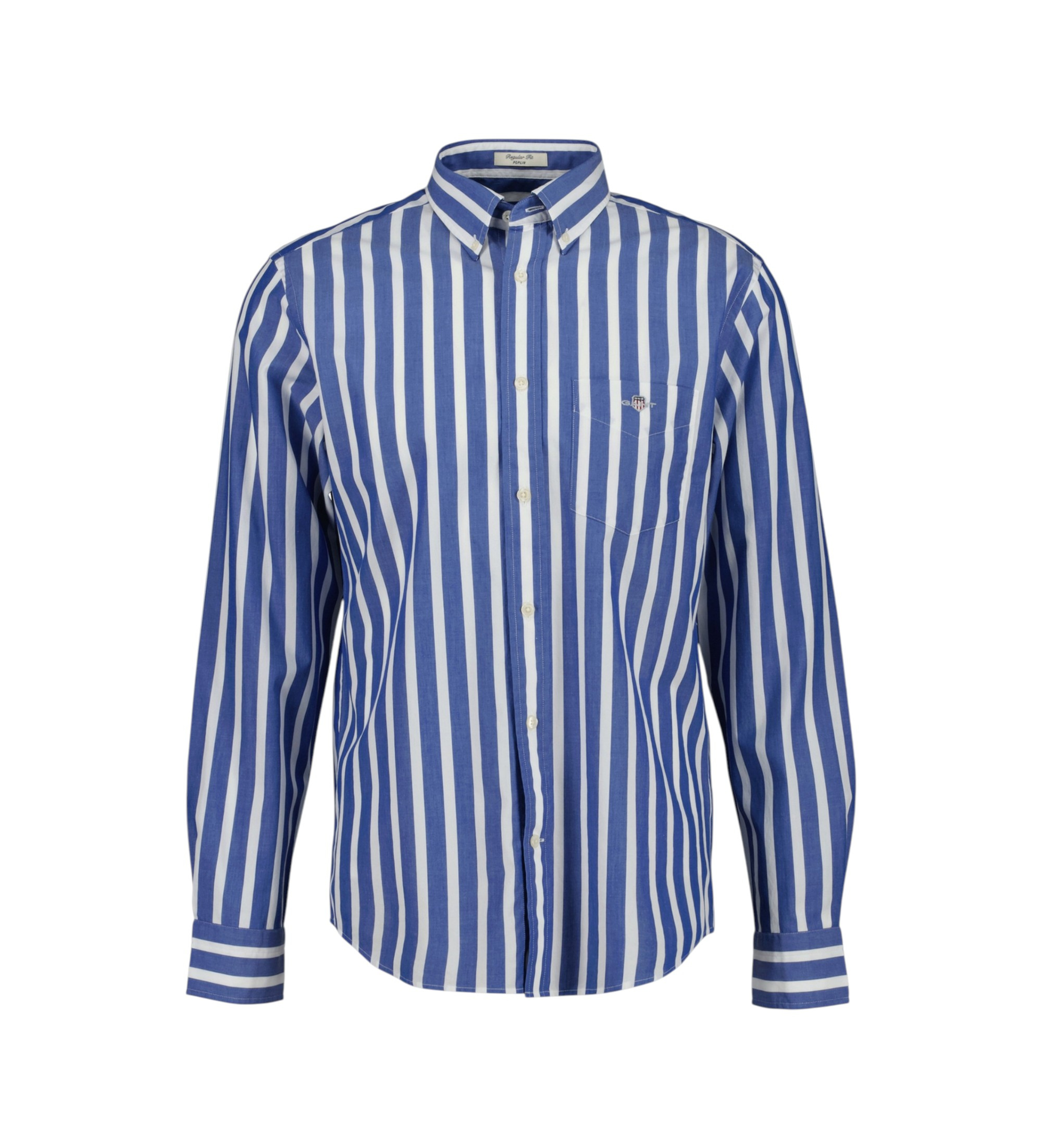 Gant für Herren. 3260012 Reg Classic Popeline Breitstreifen blau (S), Lässig, Baumwolle, Klassisch, Kurzarm, Langarm