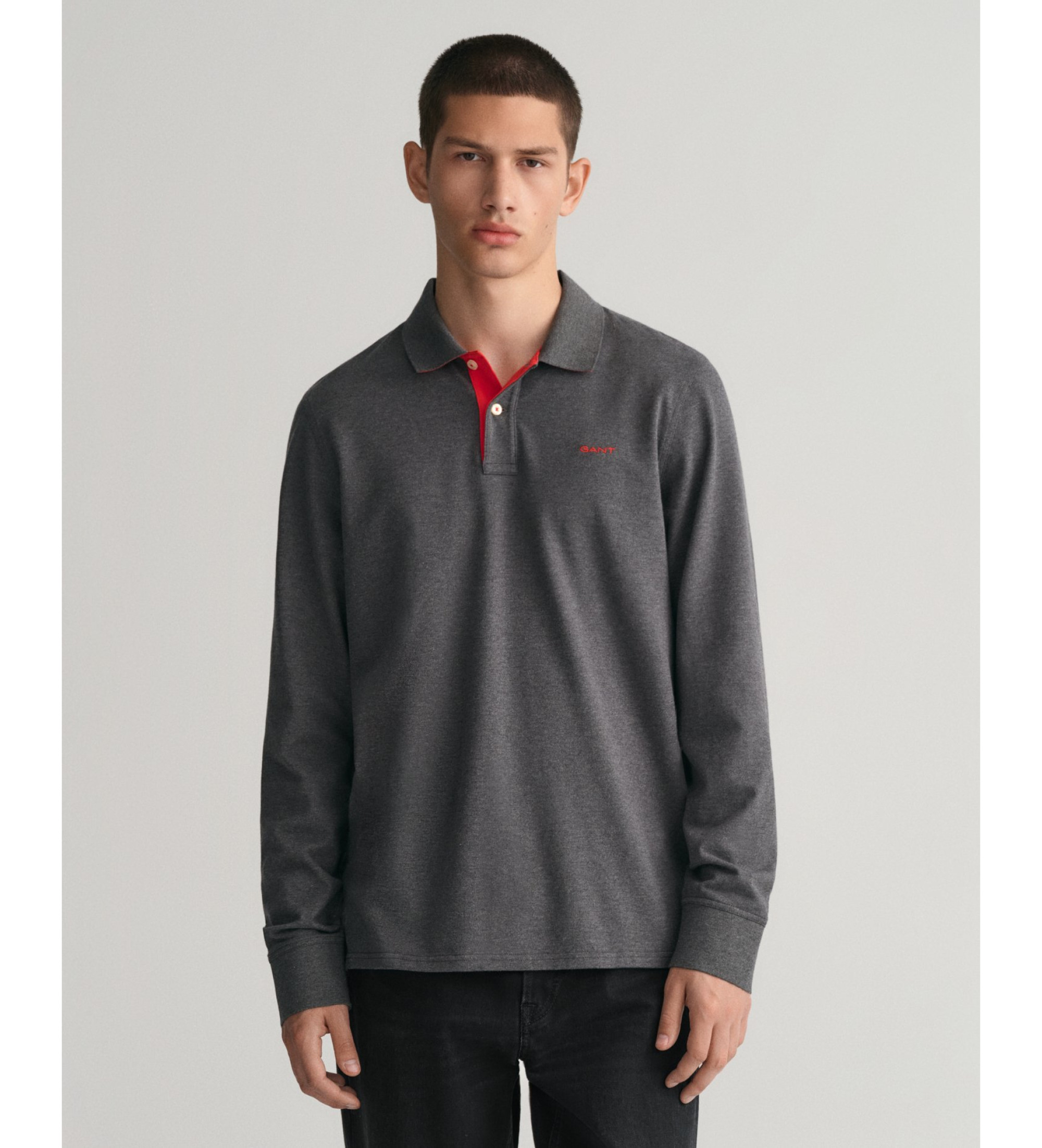 Gant für Herren. 2065004 Kontrastreiches graues Piqué-Poloshirt (XL), Lässig, Baumwolle, Langarm