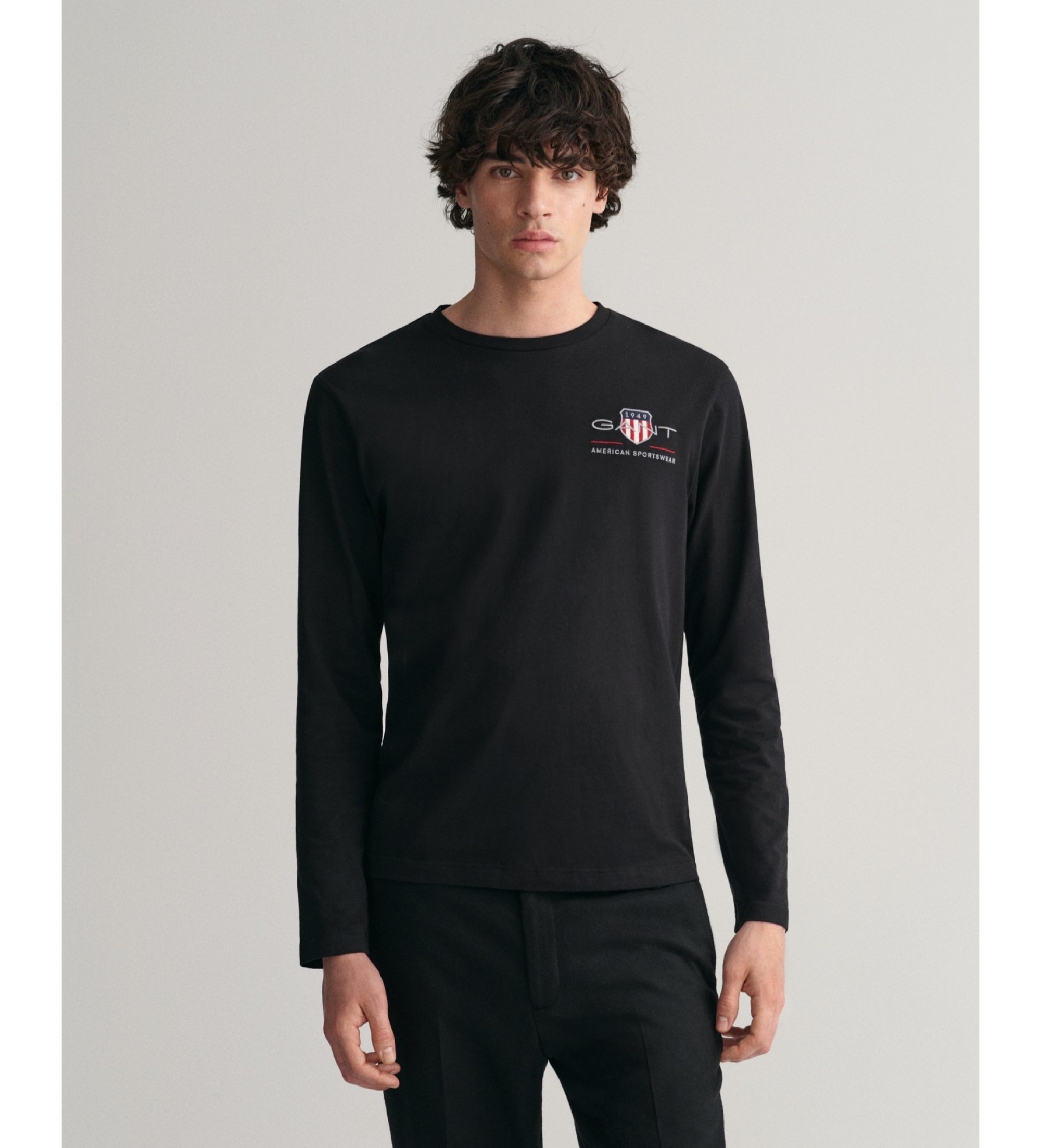 Gant für Herren. 2004058 Medium Archiv Shield T-Shirt schwarz (S), Lässig, Baumwolle, Langarm