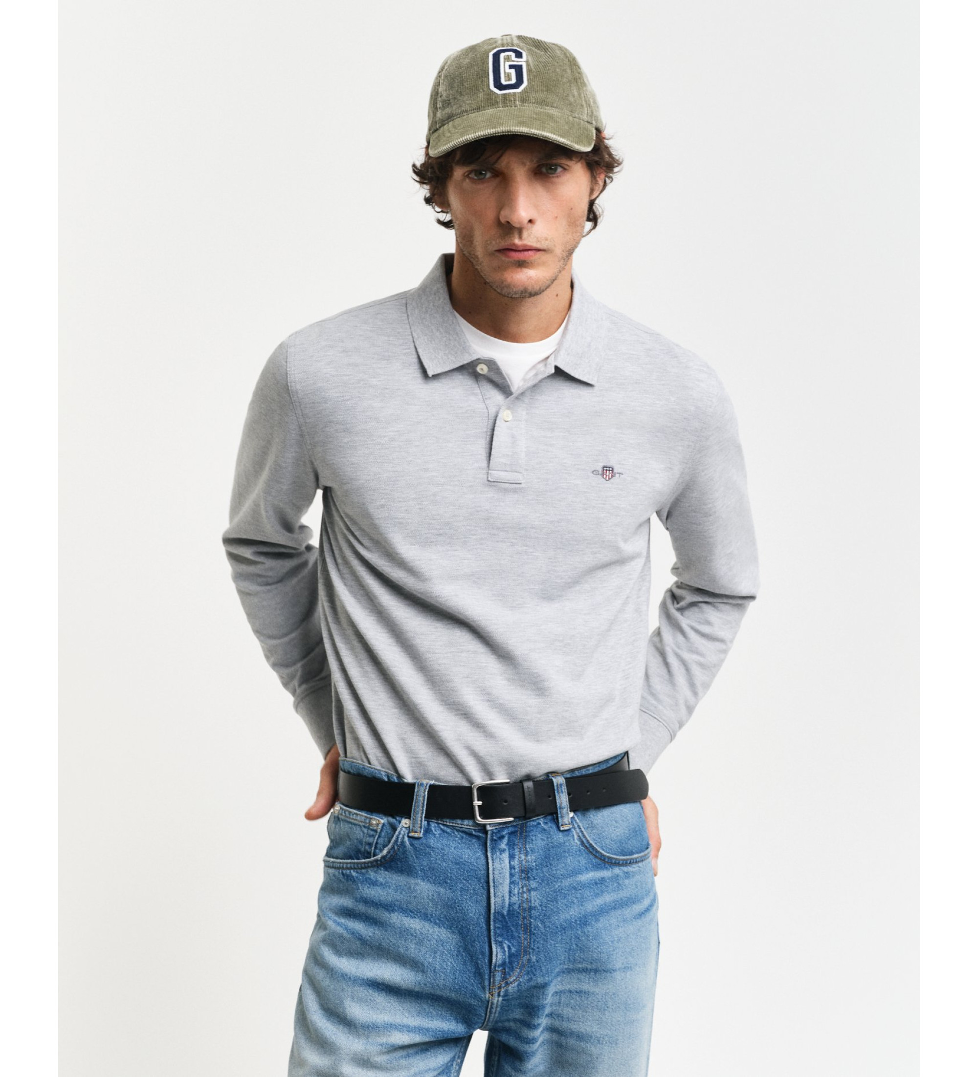 Gant für Herren. 2230 Poloshirt Pique grau (S), Lässig, Baumwolle, Langarm
