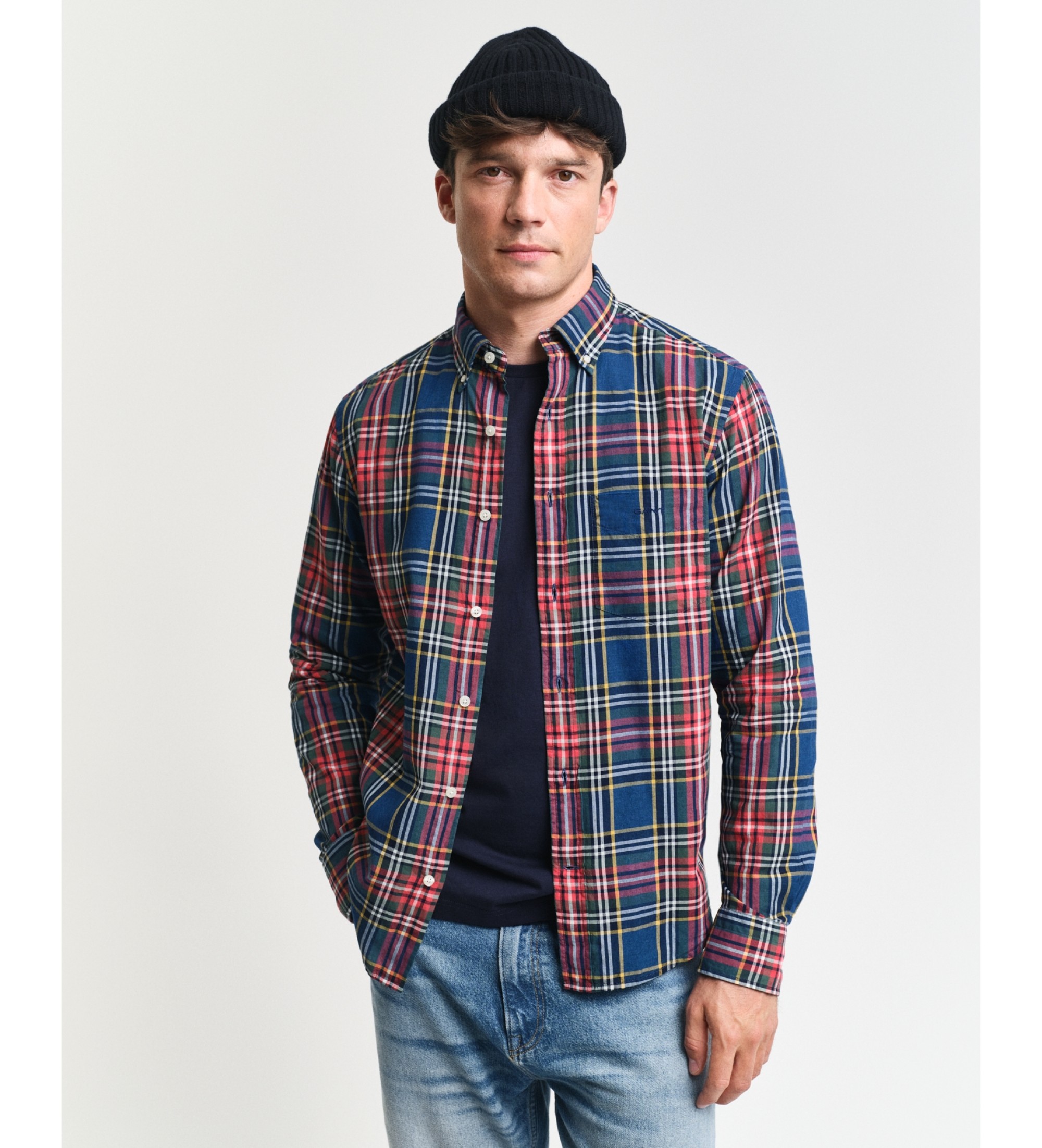 Gant für Herren. 3250012 Indigokariertes Hemd Regular Fit blau (L), Lässig, Baumwolle, Langarm