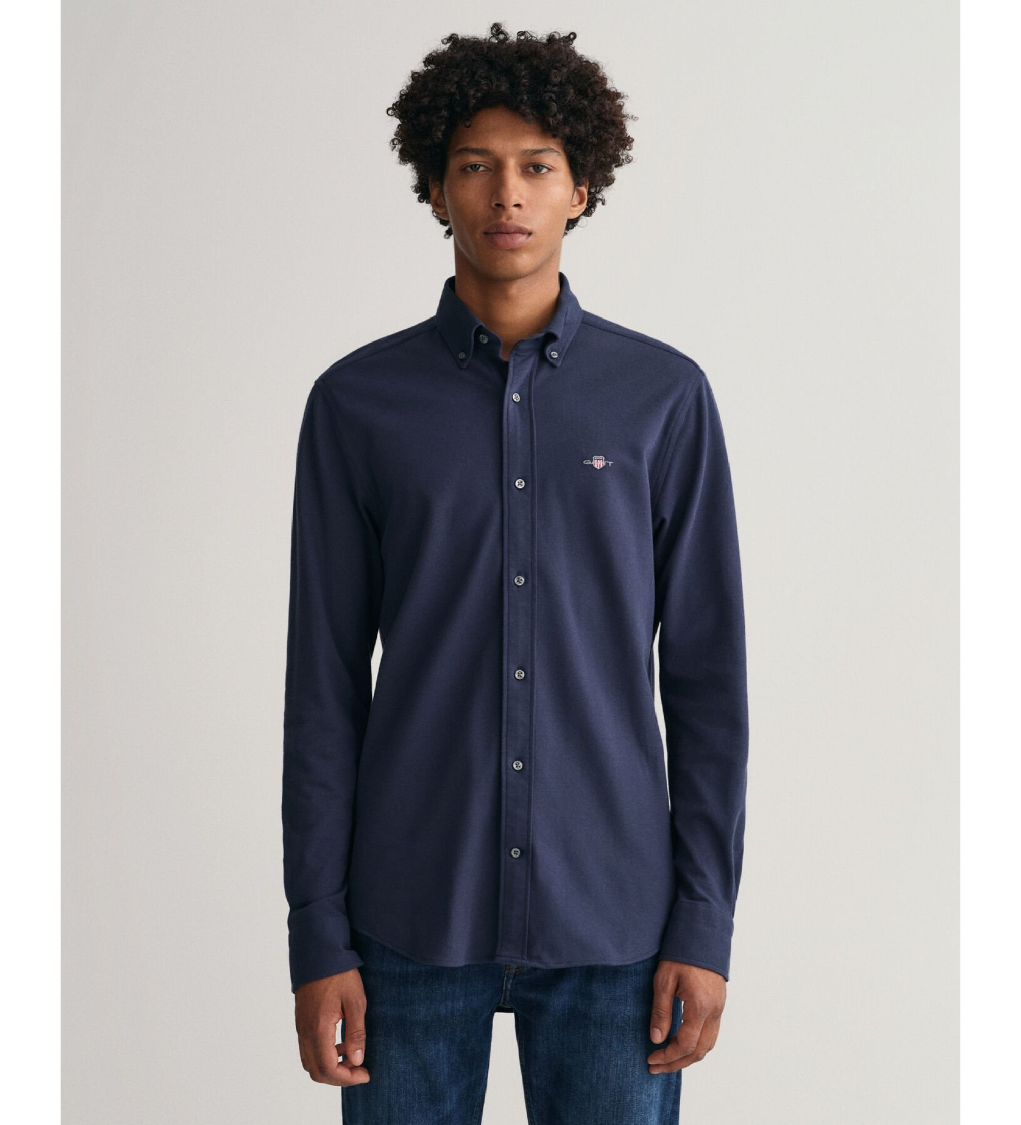 Gant für Herren. 3230243 Hemd Regular Fit Pique navy (S), Lässig, Baumwolle, Langarm, Marine
