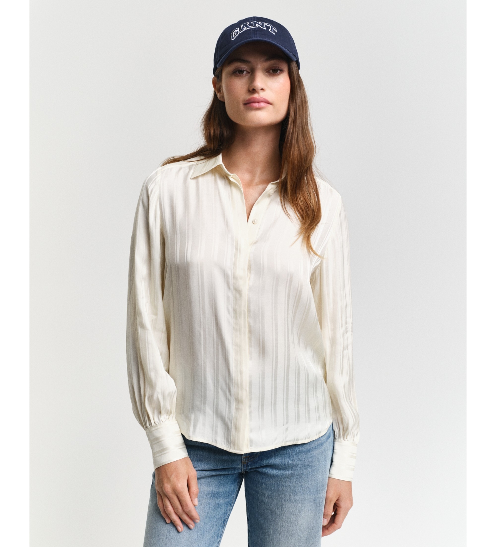 Gant für Damen. 4300425 Gestreiftes Satinhemd Regular Fit weiß ecru (34), Lässig, Viskose, Langarm