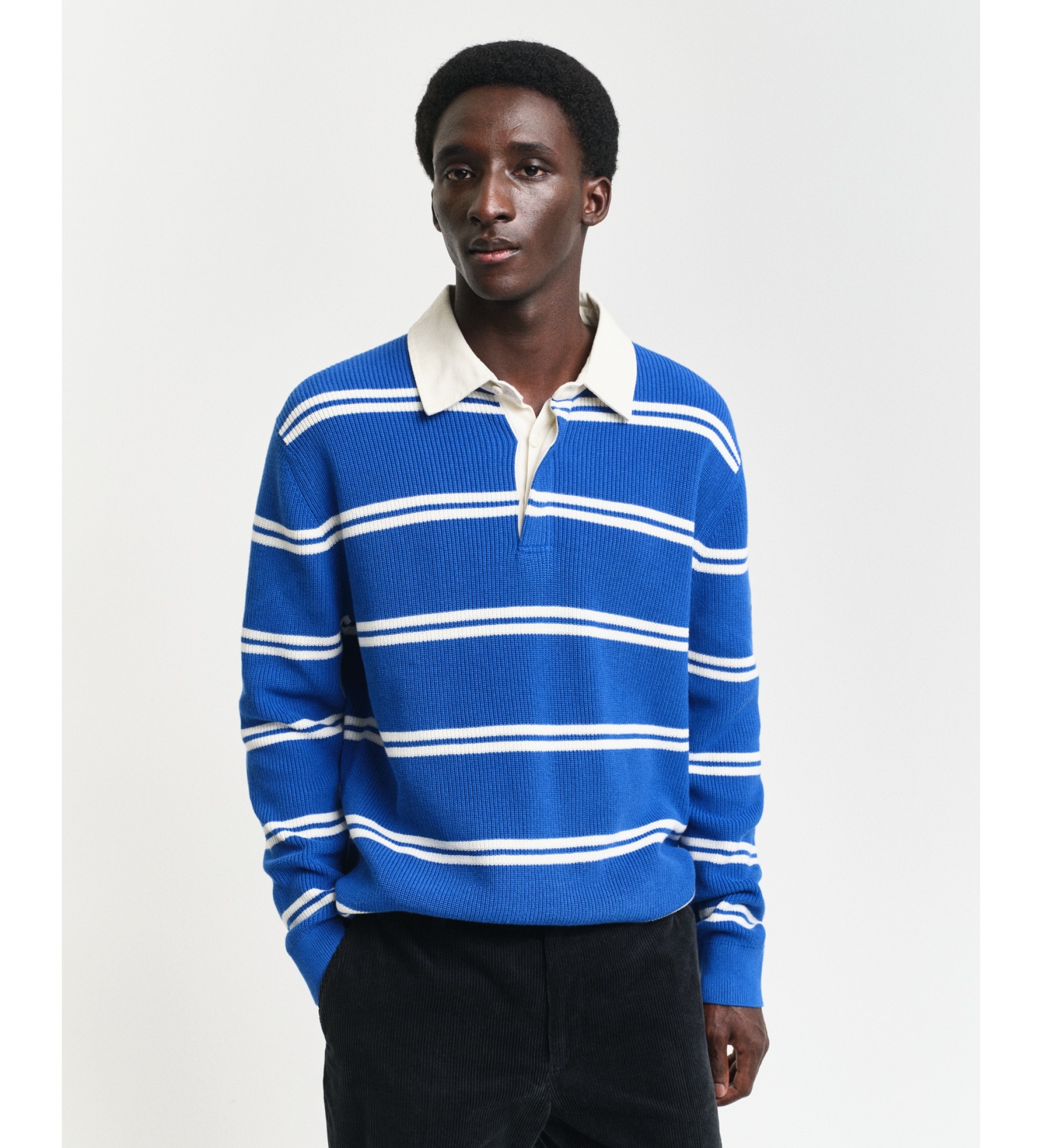 Gant für Herren. 8050236 Blaues Poloshirt aus gerippter Baumwolle (S), Lässig