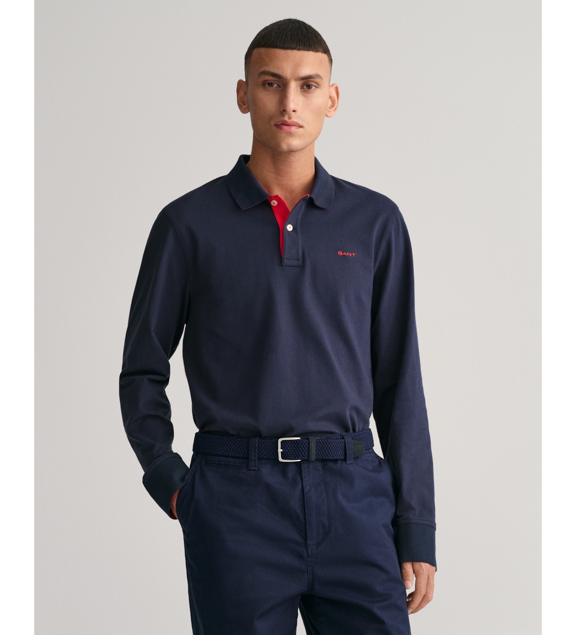 Gant für Herren. 2065004 Piqué-Rugger mit Kontrast (S), Lässig, Baumwolle, Langarm, Marine
