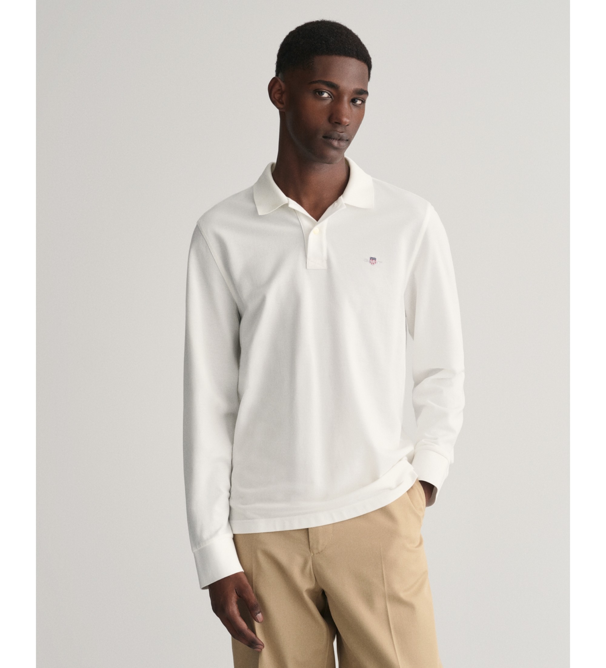 Gant für Herren. 2230 Shield Piqué-Poloshirt weiß (M), Lässig, Baumwolle, Langarm