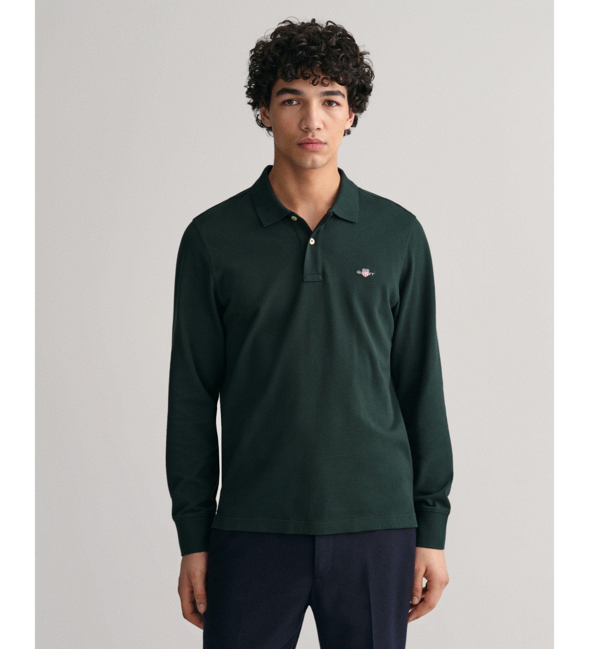 Gant für Herren. 2230 Shield Piqué-Poloshirt grün (S), Lässig, Baumwolle, Langarm