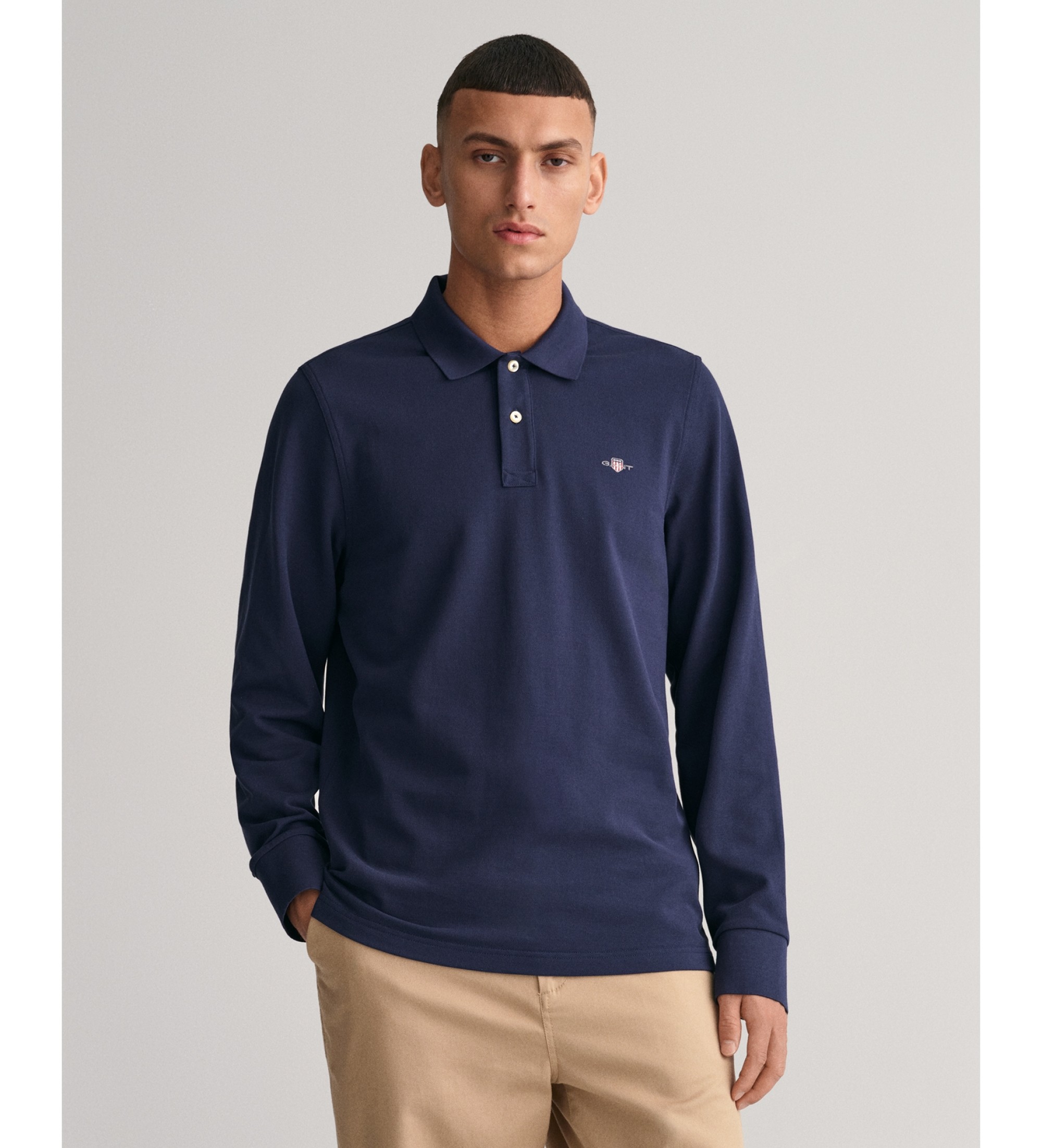 Gant für Herren. 2230 Shield Piqué-Poloshirt navy (S), Lässig, Baumwolle, Langarm, Marine