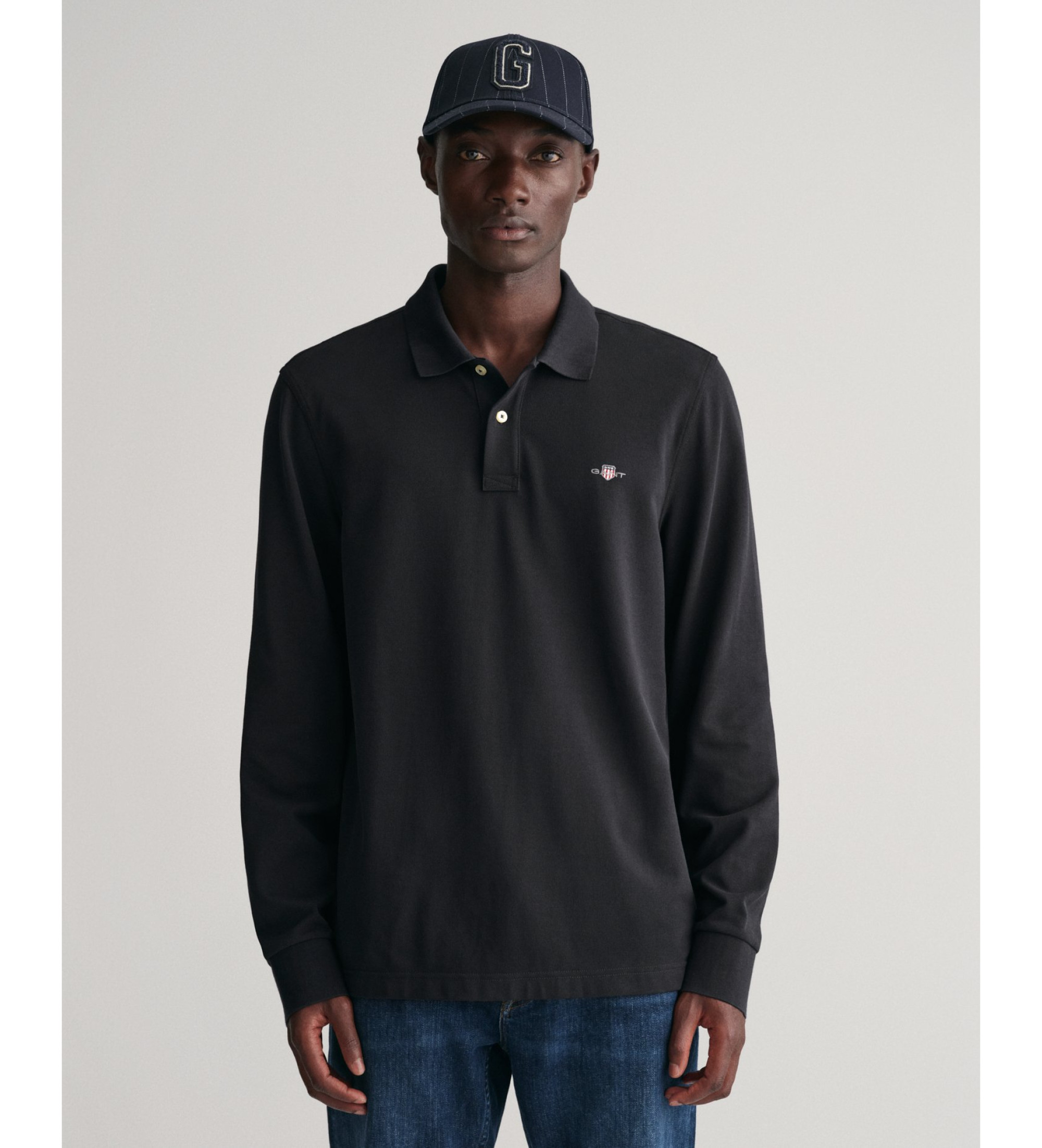 Gant für Herren. 2230 Shield Piqué-Poloshirt schwarz (M), Lässig, Baumwolle, Langarm