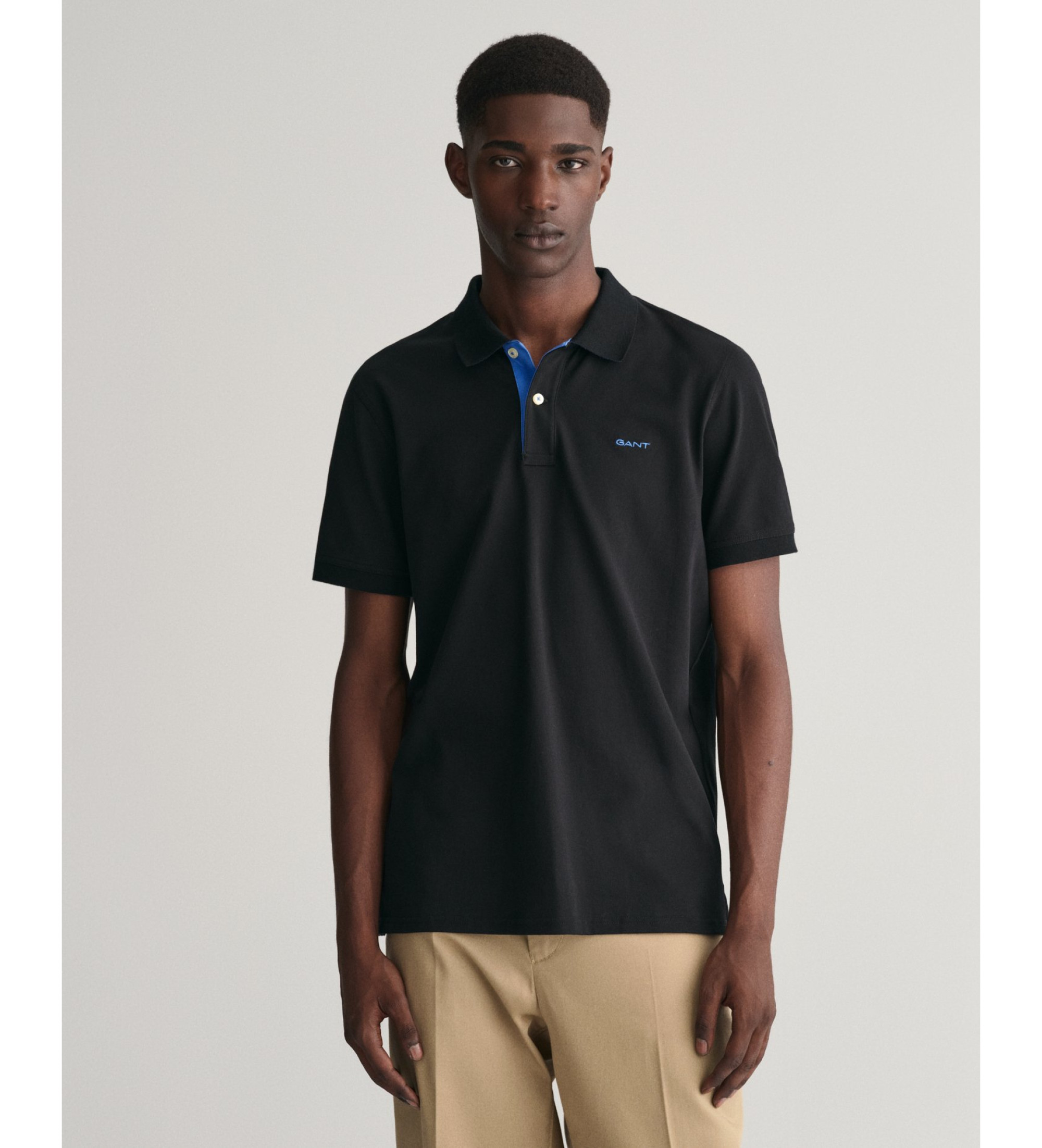 Gant für Herren. 2062026 Schwarzes Kontrast-Piqué-Poloshirt (XL), Lässig, Baumwolle, Kurzarm