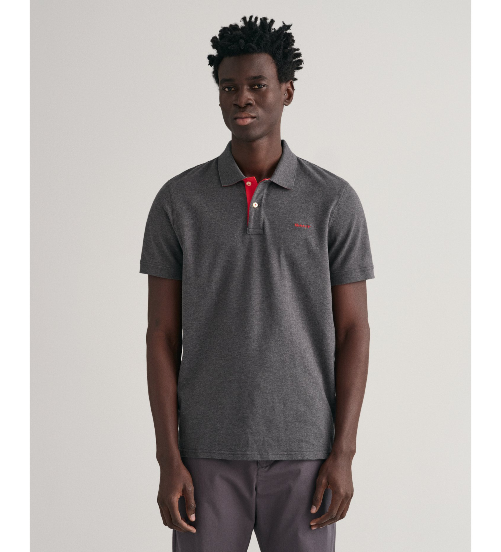 Gant für Herren. 2062026 Kontrastreiches graues Piqué-Poloshirt (L), Lässig, Baumwolle, Kurzarm